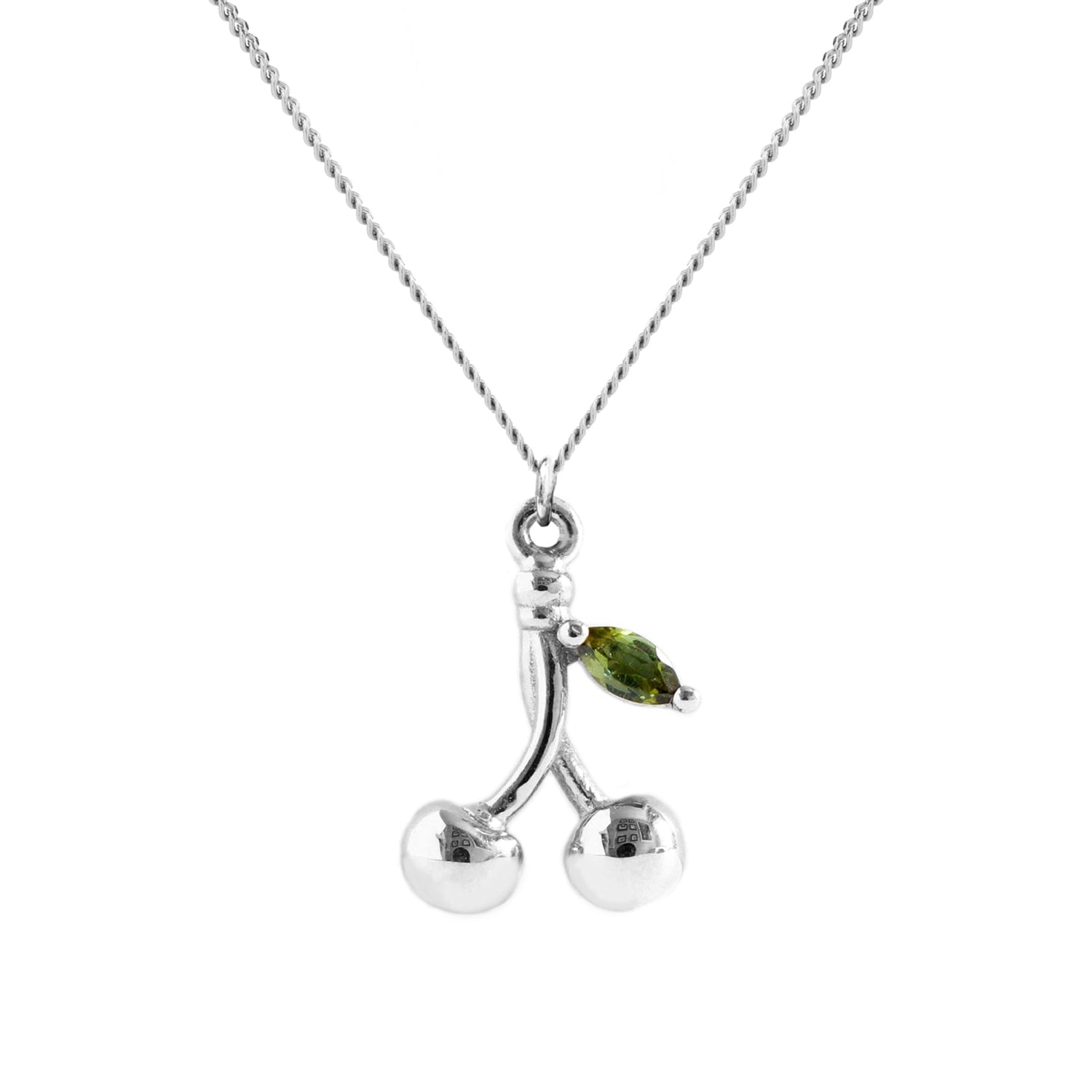 Cherry Necklace - Green Tourmaline Leaf - Silver