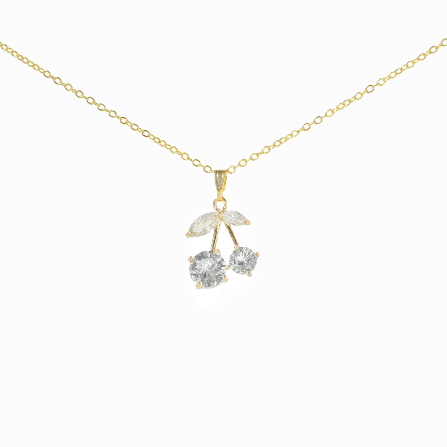 Cherry Pie Clear Crystal Cherry Pendant Necklace