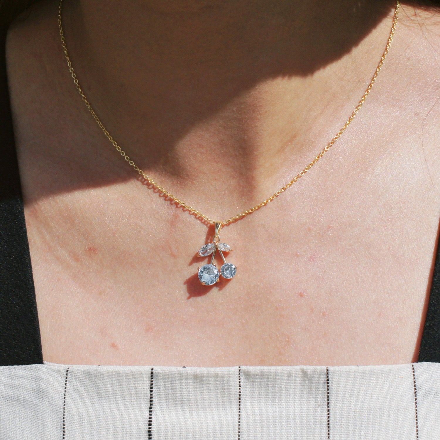 Cherry Pie Clear Crystal Cherry Pendant Necklace