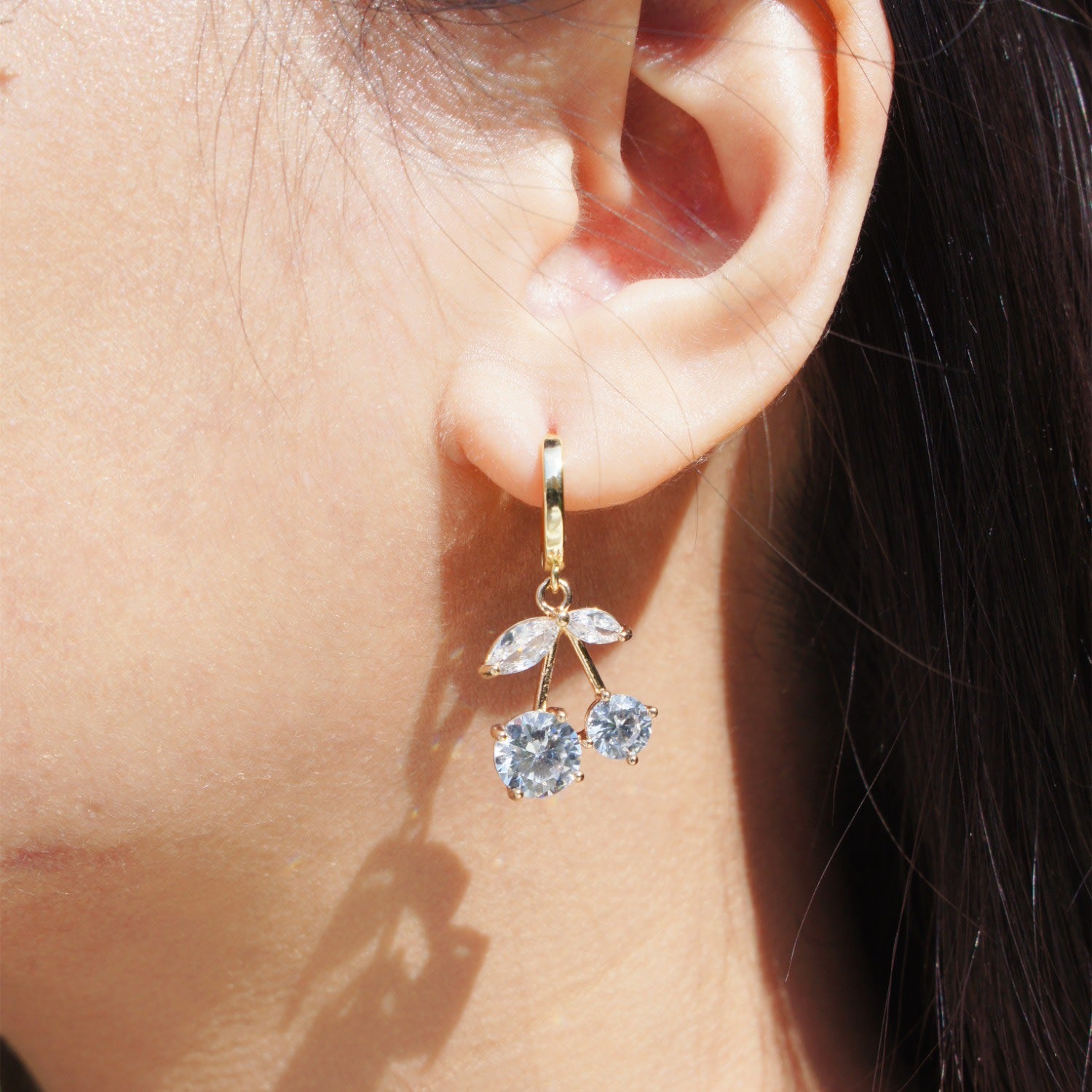 Cherry Pie Crystal Cherry Drop Huggie Hoop Earrings