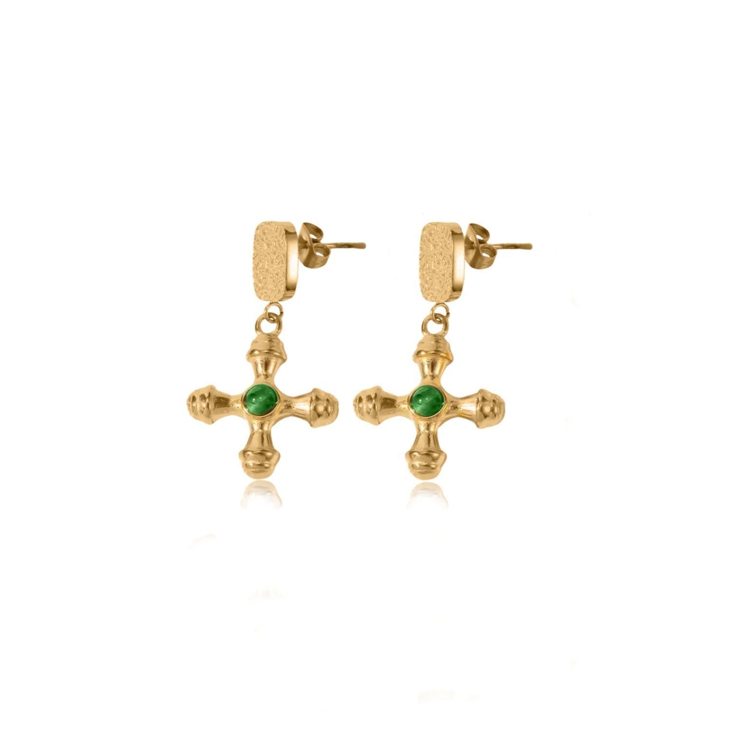 Chiara Green Agate Stone Cross Earrings