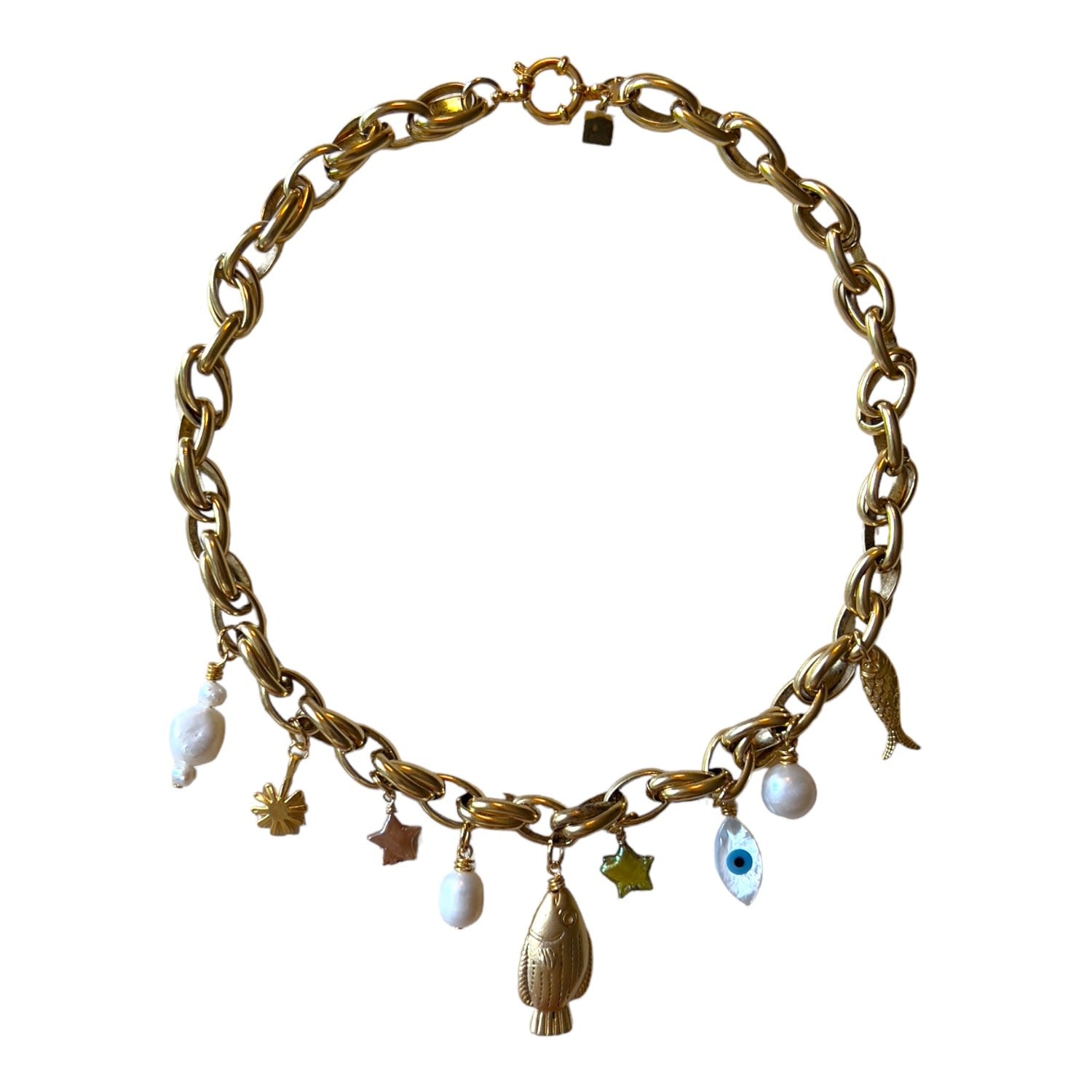 Chiara Pearl & Gold Charm Necklace