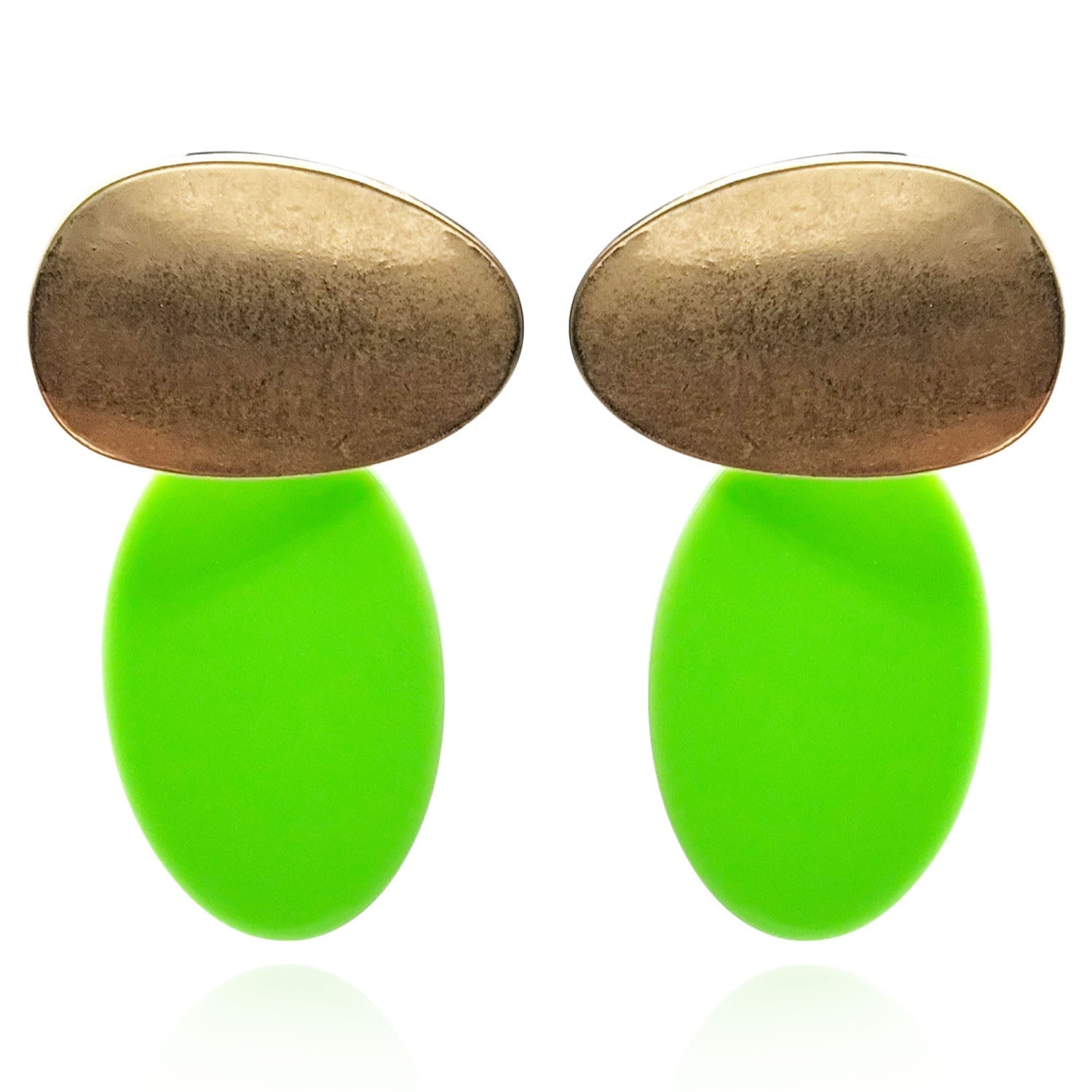 Chiara Worn Gold And Lime Green Pierced Resin Drop Earrings