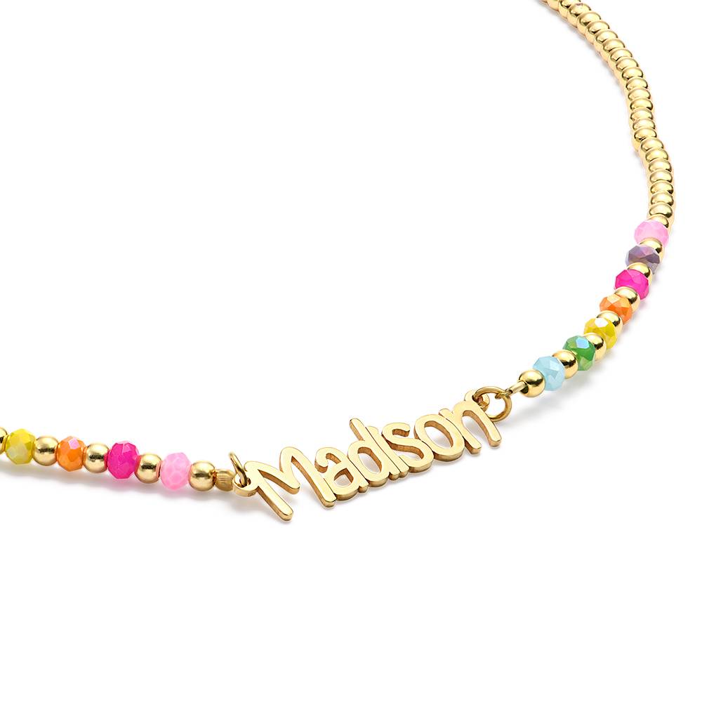 Chicago Rainbow Beaded Name Necklace in 18K Gold Plating