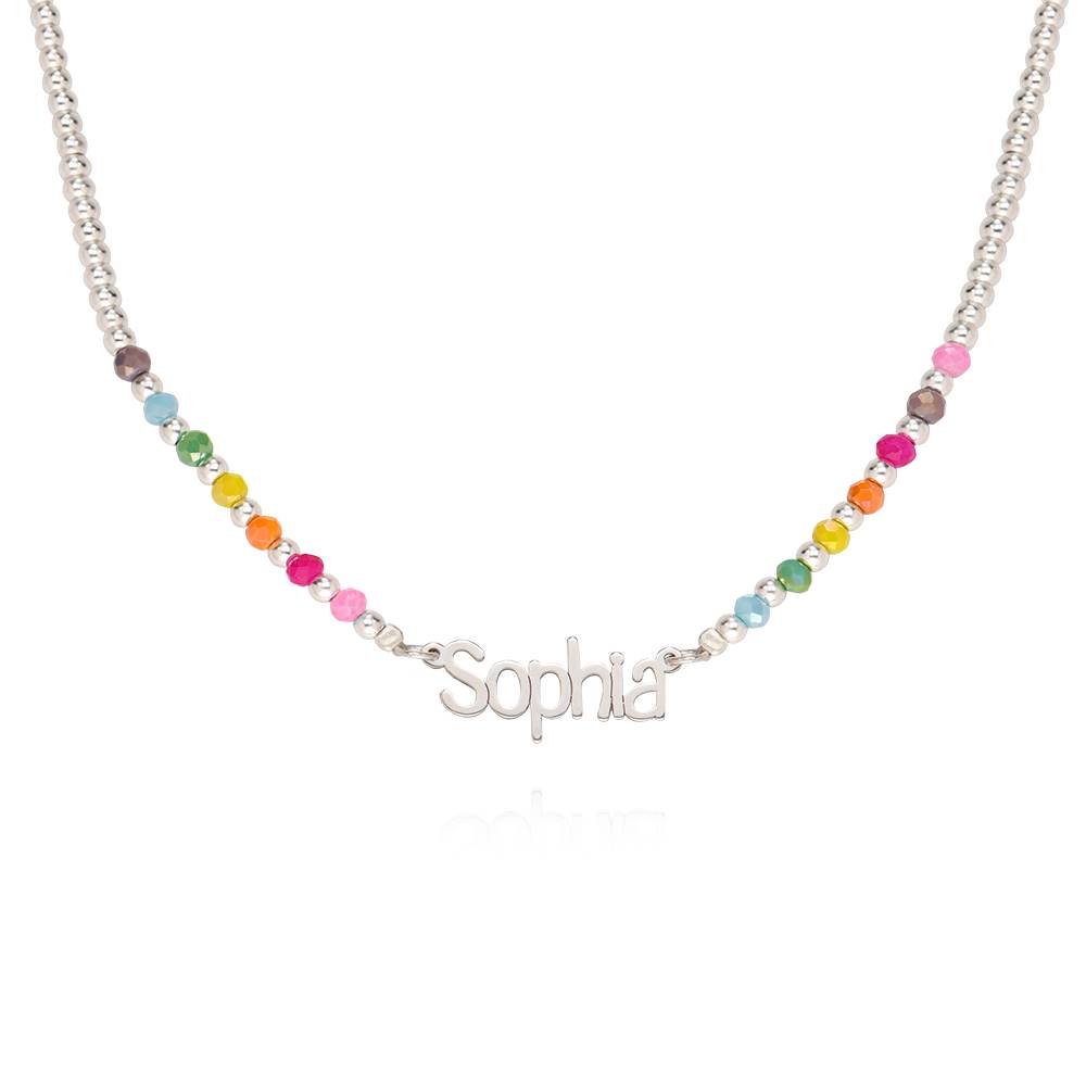 Chicago Rainbow Beaded Name Necklace in Sterling Silver Plated Brass