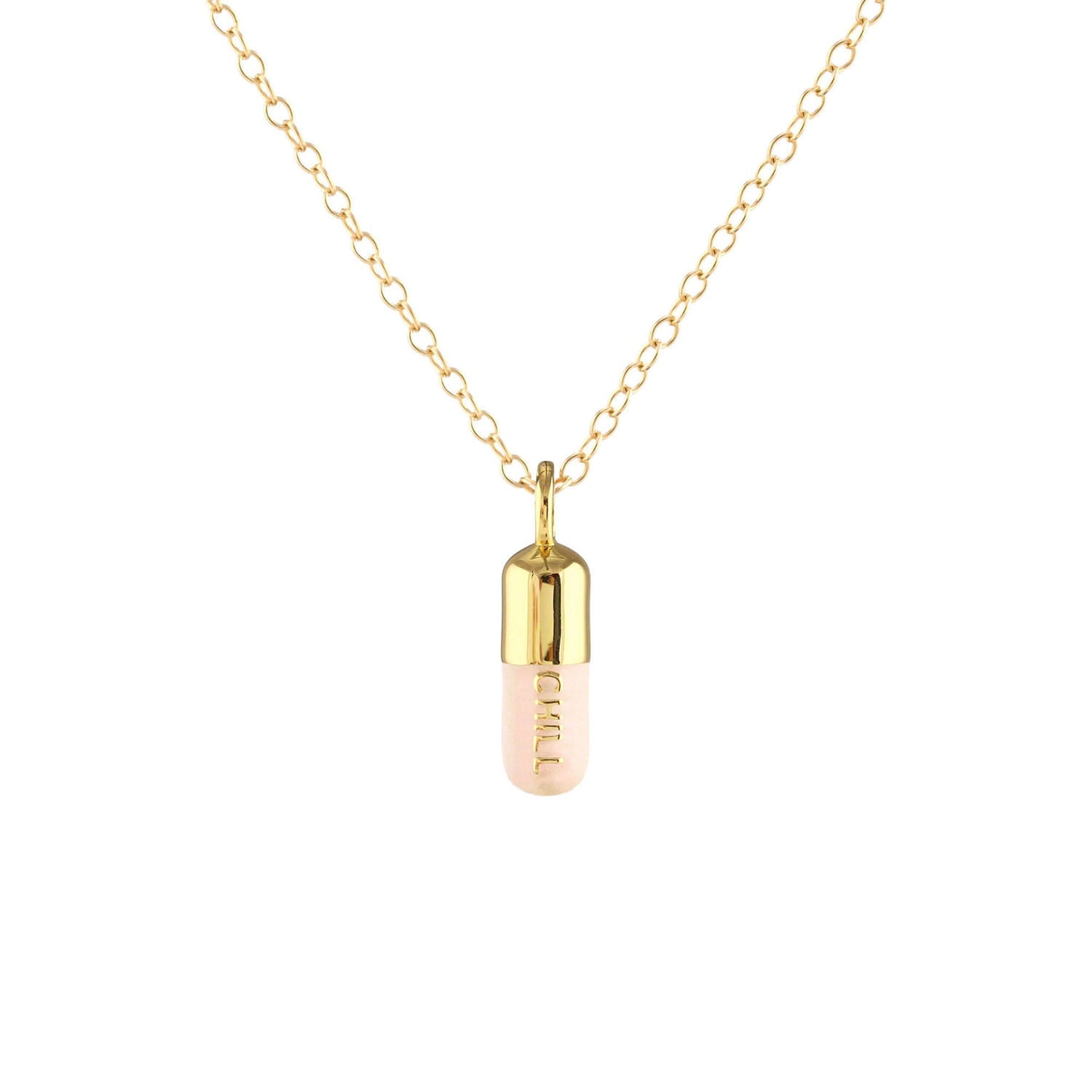 Chill Pill Enamel Necklace Gold Filled & Light Pink Enamel