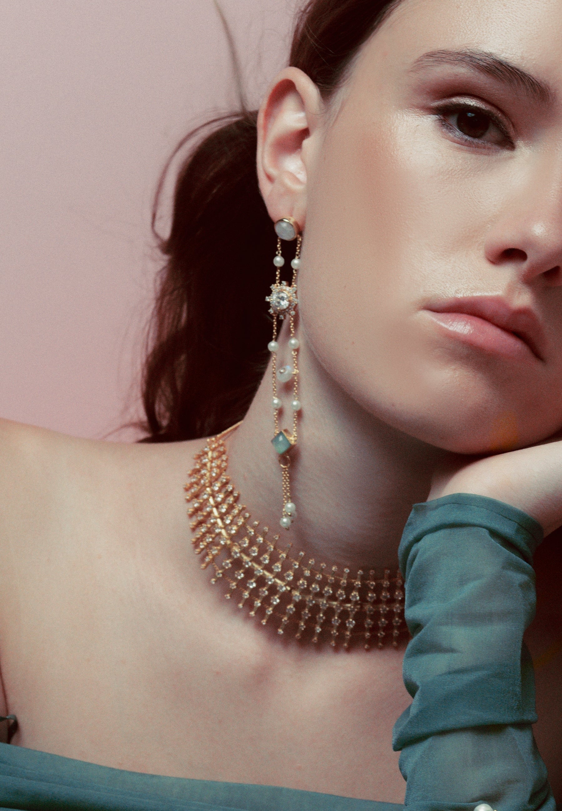 Gold Helia Statement Choker With Zirconia