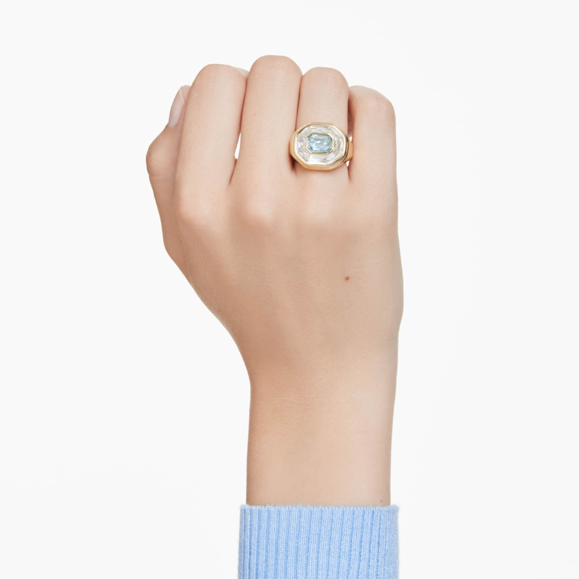 CHROMA COCKTAIL RING OCTAGON CUT BLUE GOLD TONE PLATED