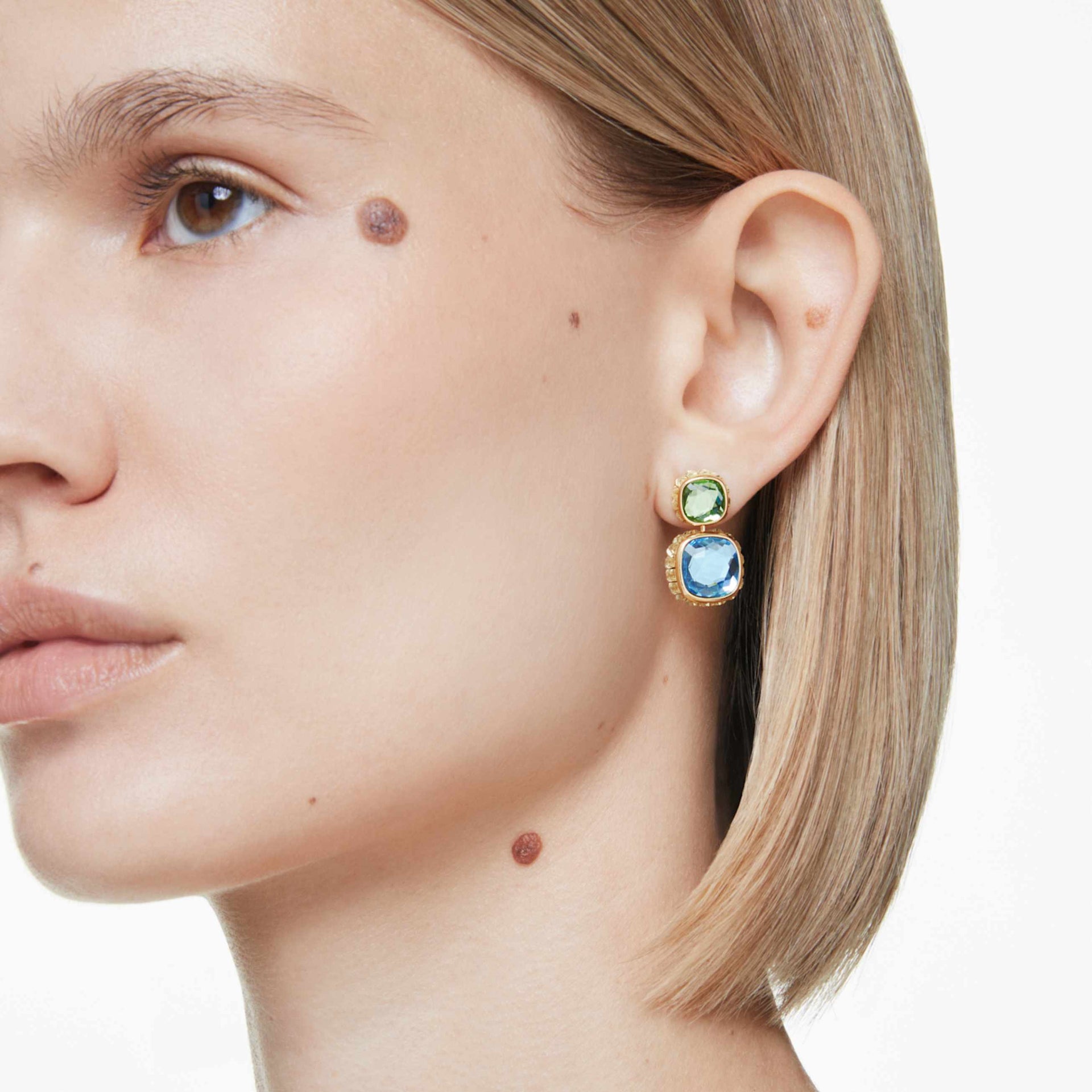 CHROMA DROP EARRINGS CUSHION CUT MULTICOLORED GOLD TONE PLATED
