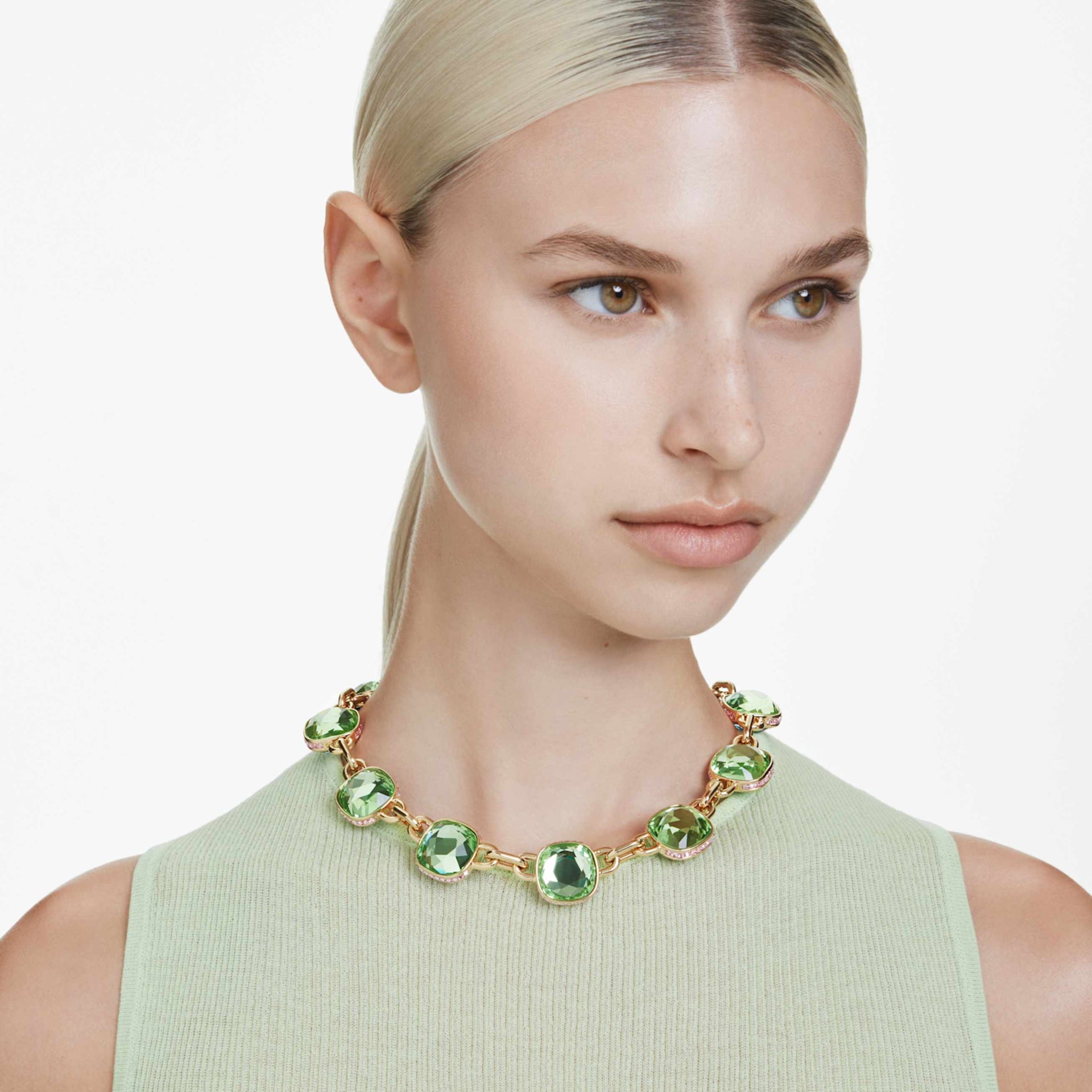 CHROMA TENNIS NECKLACE CUSHION CUT MULTICOLORED GOLD TONE PLATED