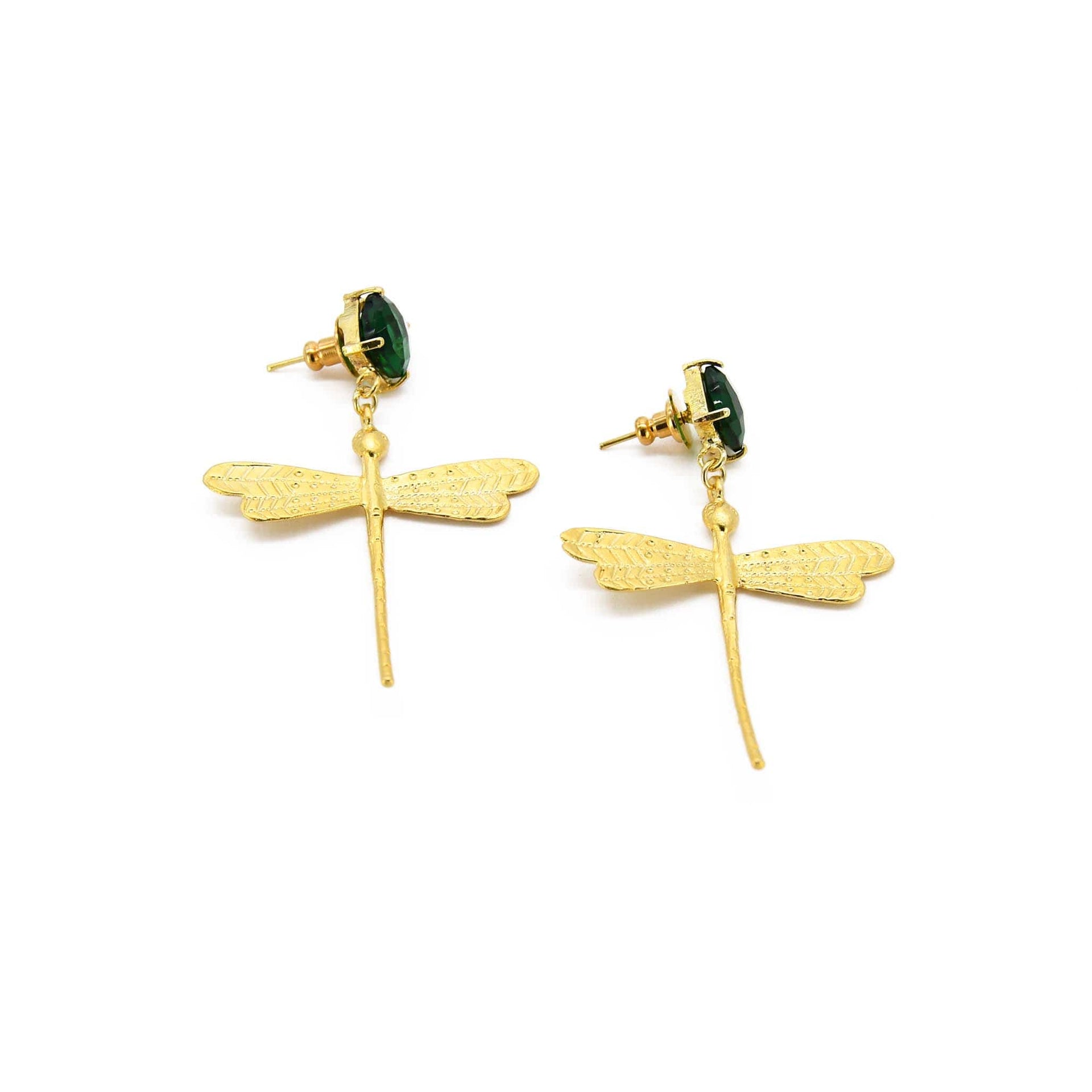 Chrome Green Quartz Dragonfly Handmade Drop Earring