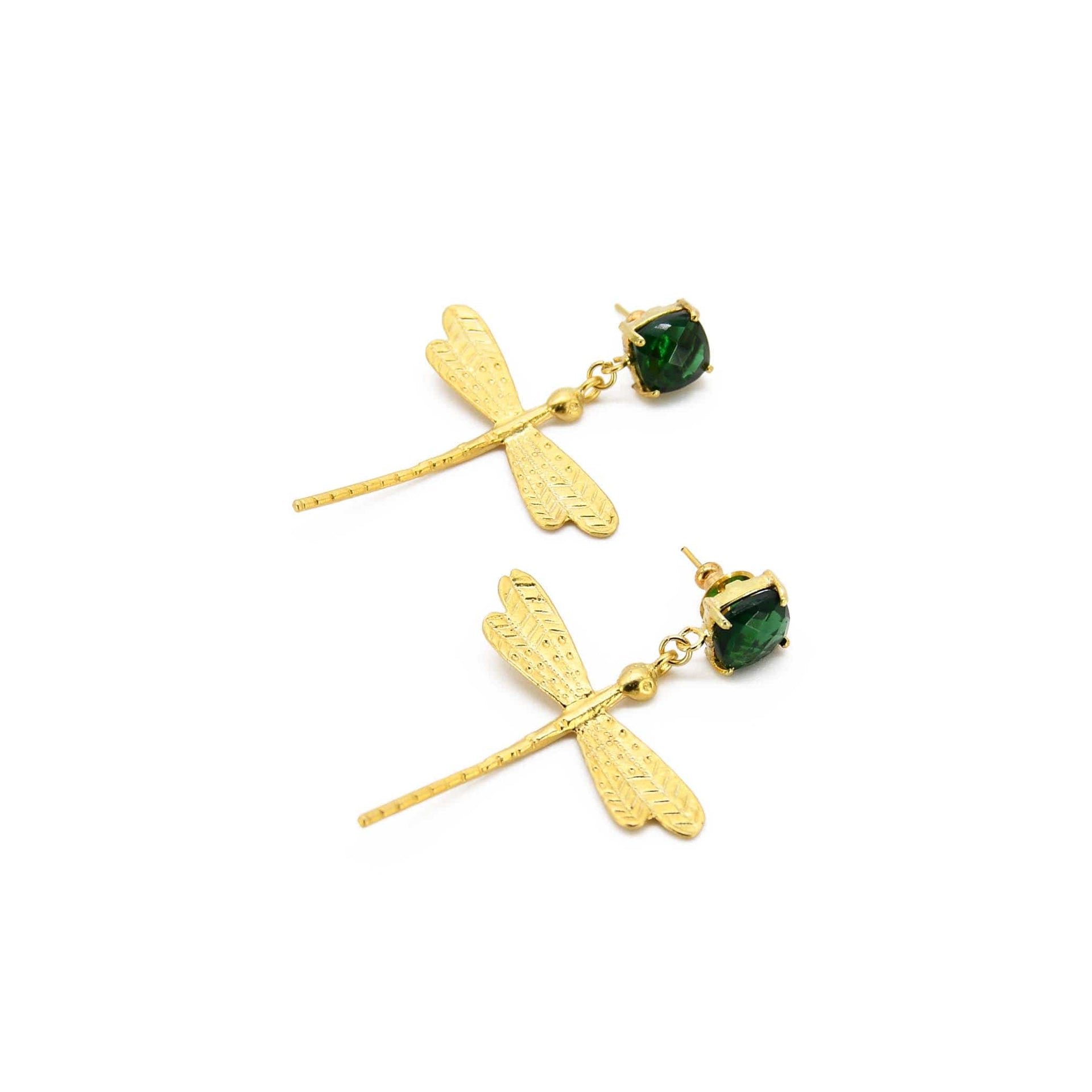Chrome Green Quartz Dragonfly Handmade Drop Earring