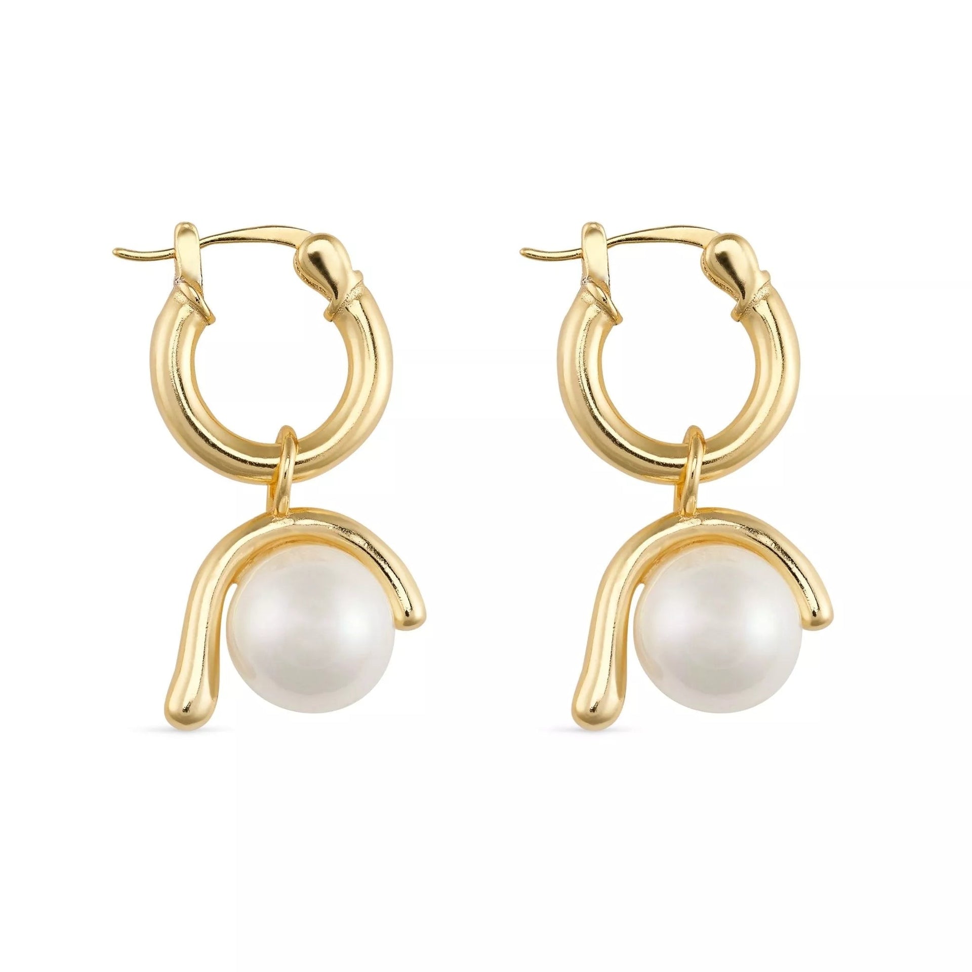 Chunky Gold Pearl Hoops