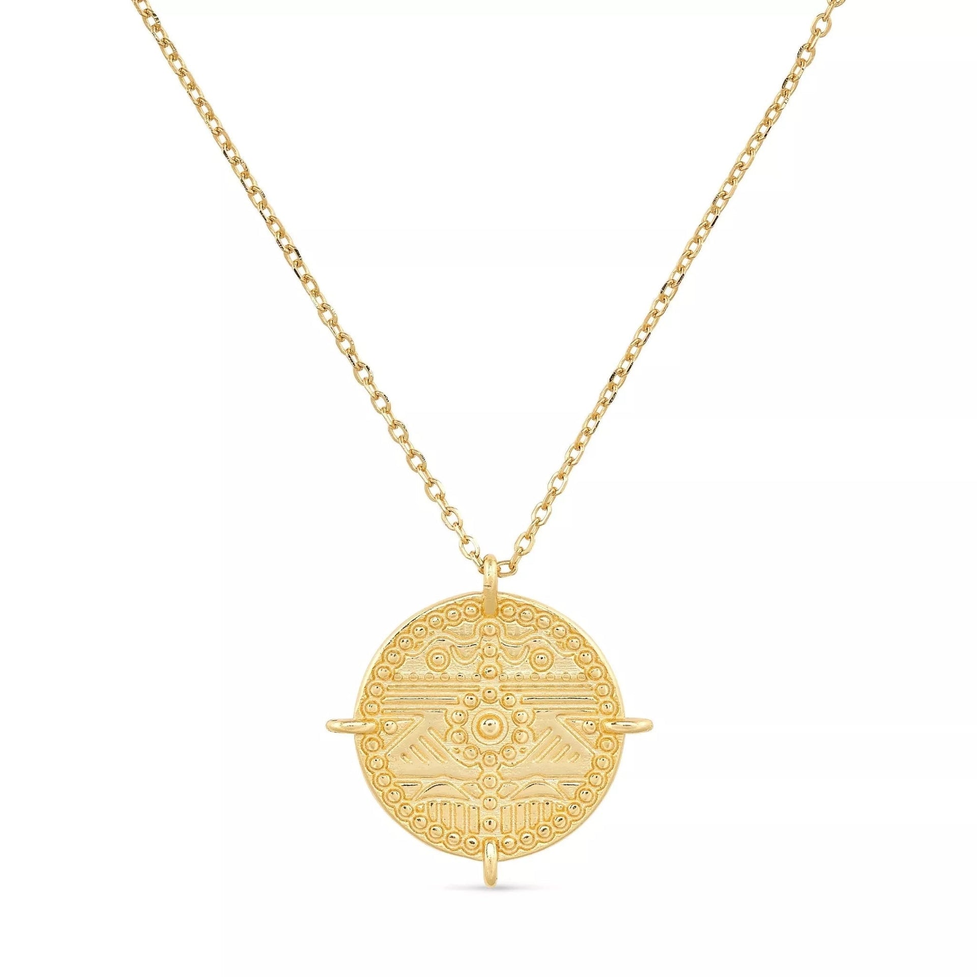 Chunky Gold Aztec Coin Medallion Necklace