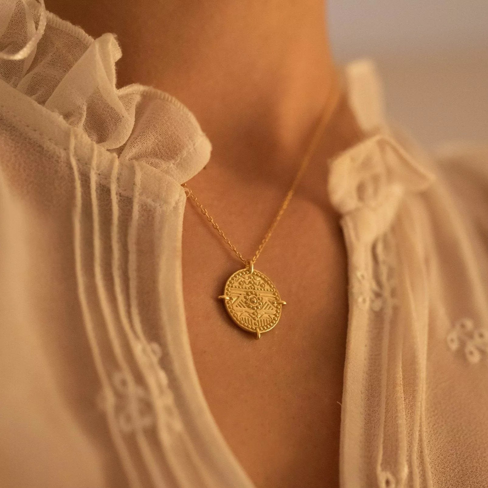 Chunky Gold Aztec Coin Medallion Necklace