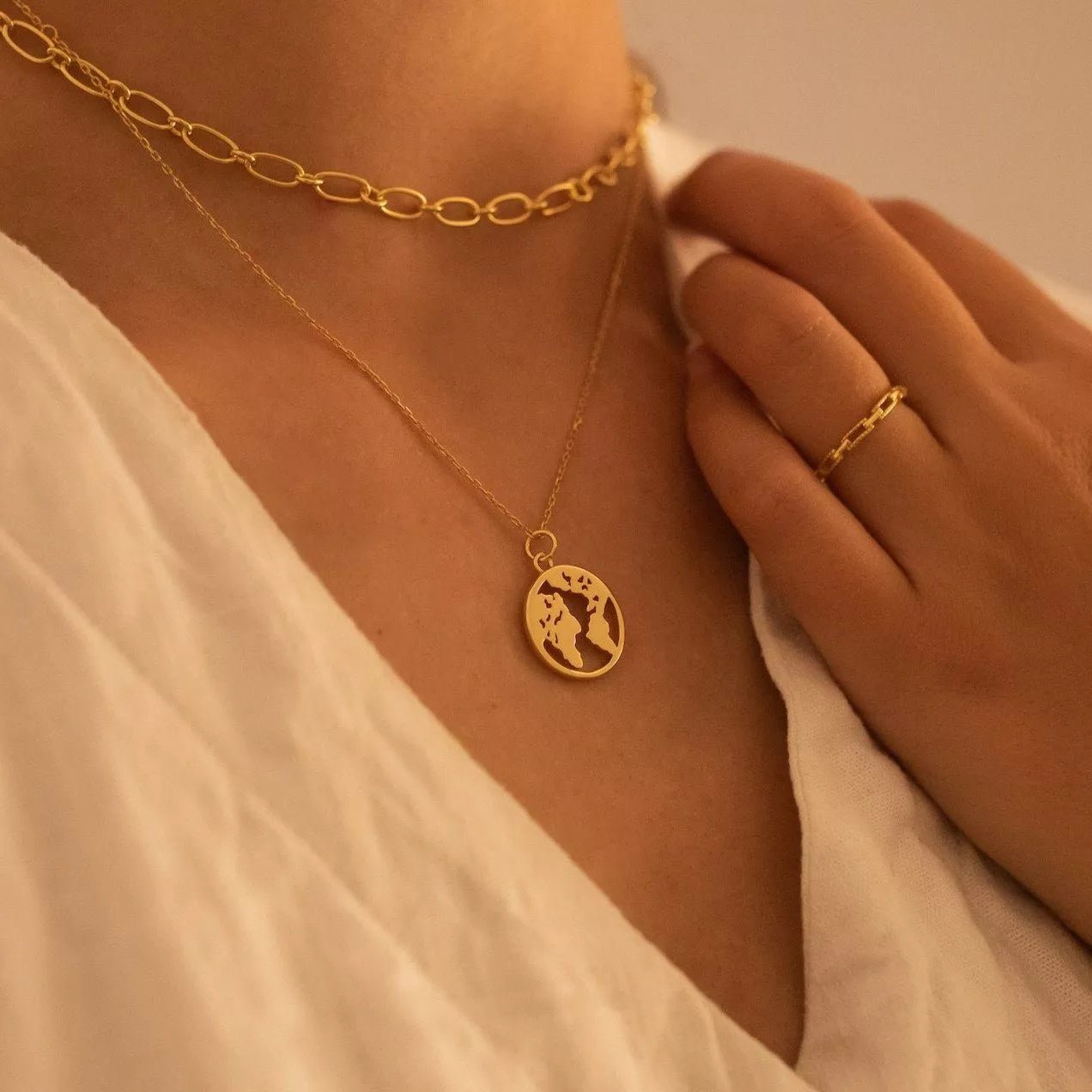Chunky Gold Globe Earth Necklace