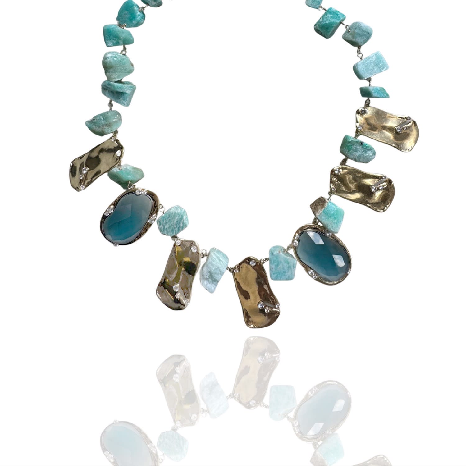 Chunky Amazonite Sculptural Petals Statement Necklace