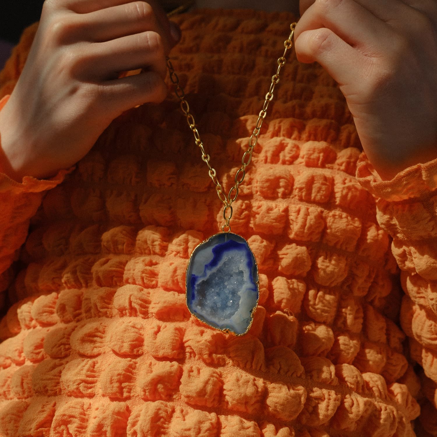 Chunky And I Like It Long Gemstone Blue Pendant Necklace