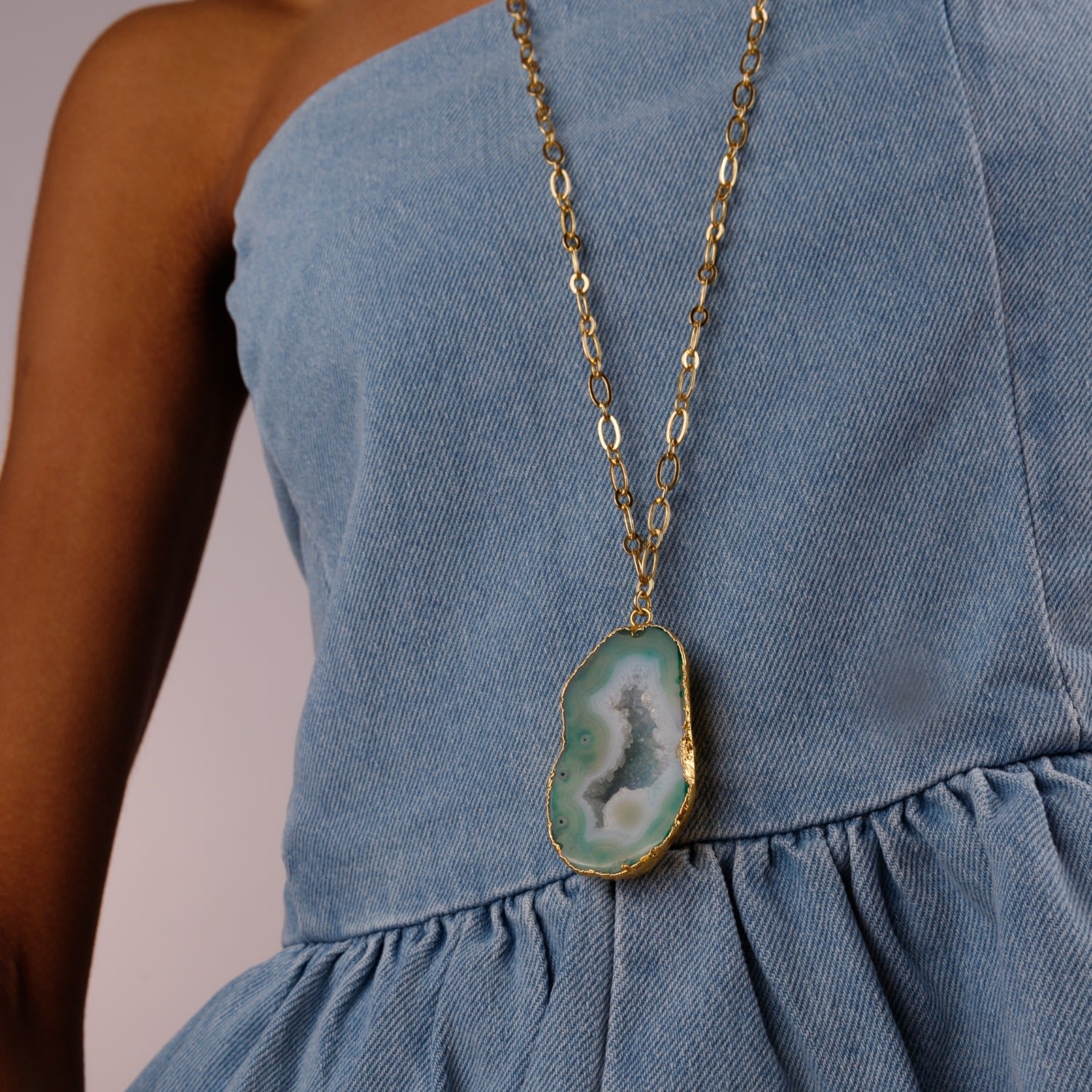 Chunky And I Like It Long Gemstone Green Pendant Necklace