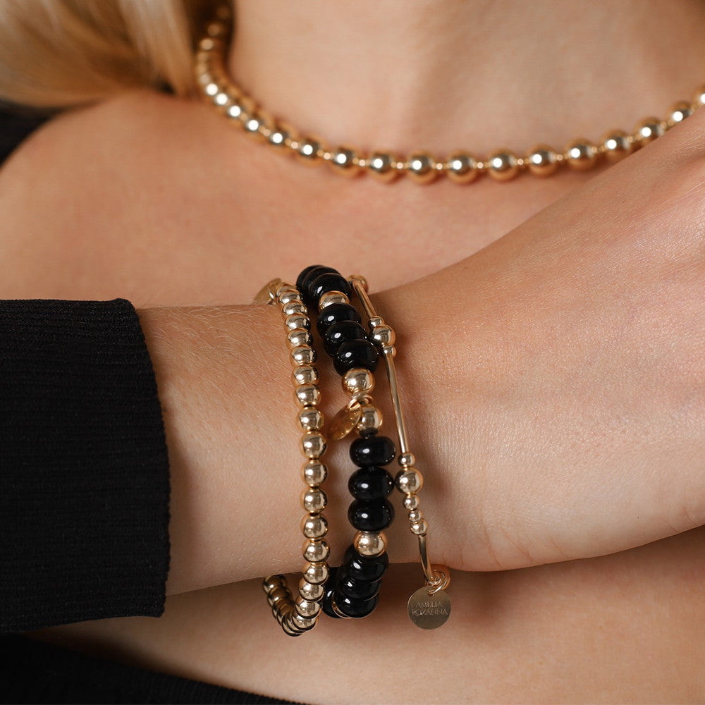 Chunky Black Onyx & Gold Bracelet