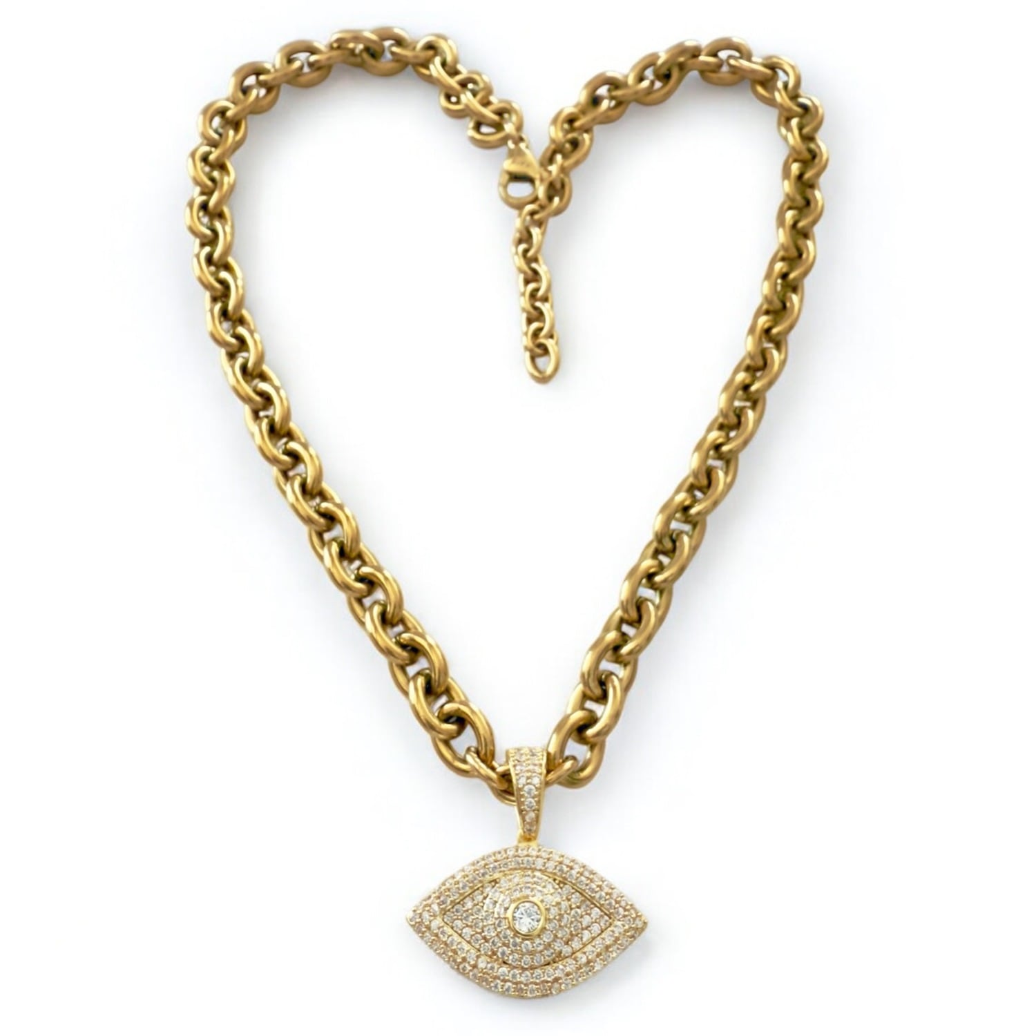 Chunky Chain Evil Eye Necklace Yellow Gold
