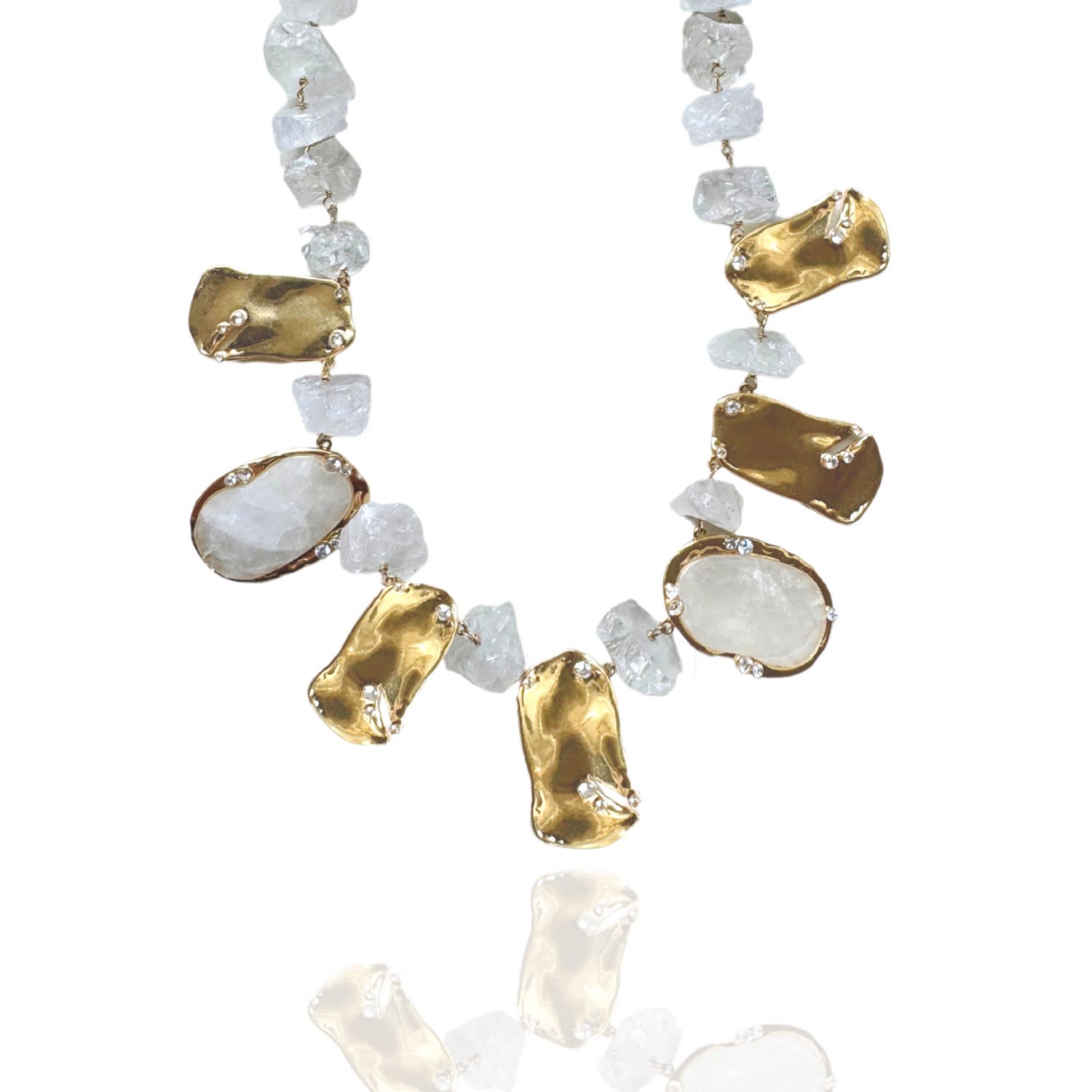 Chunky Clear Quartz Sculptural Petals Statement Necklace