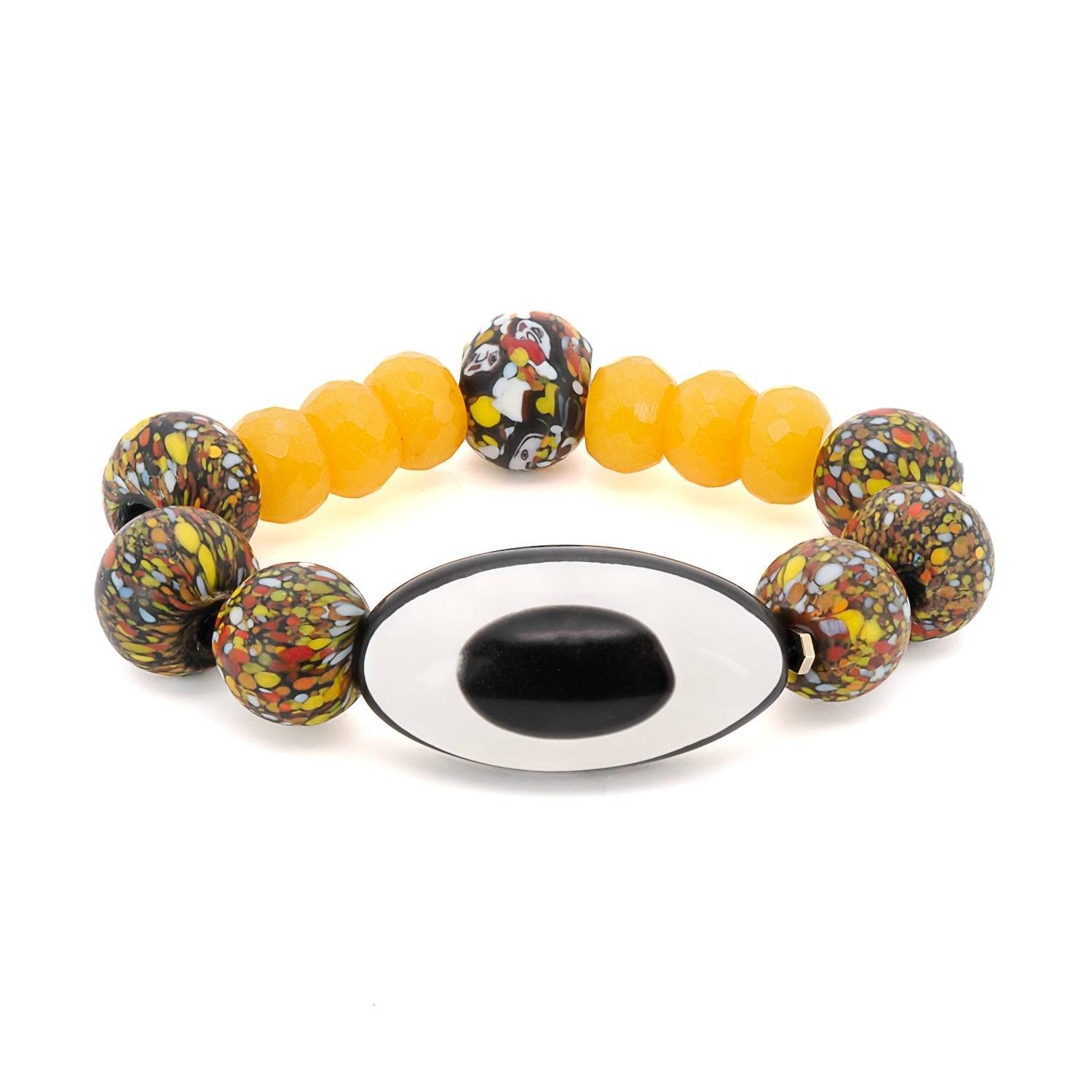 Chunky Evil Eye African Beaded Bracelet - Yellow