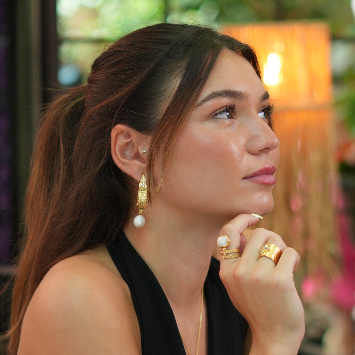 Chunky Gold Hook Baroque Pearl Drop Earrings - Gold