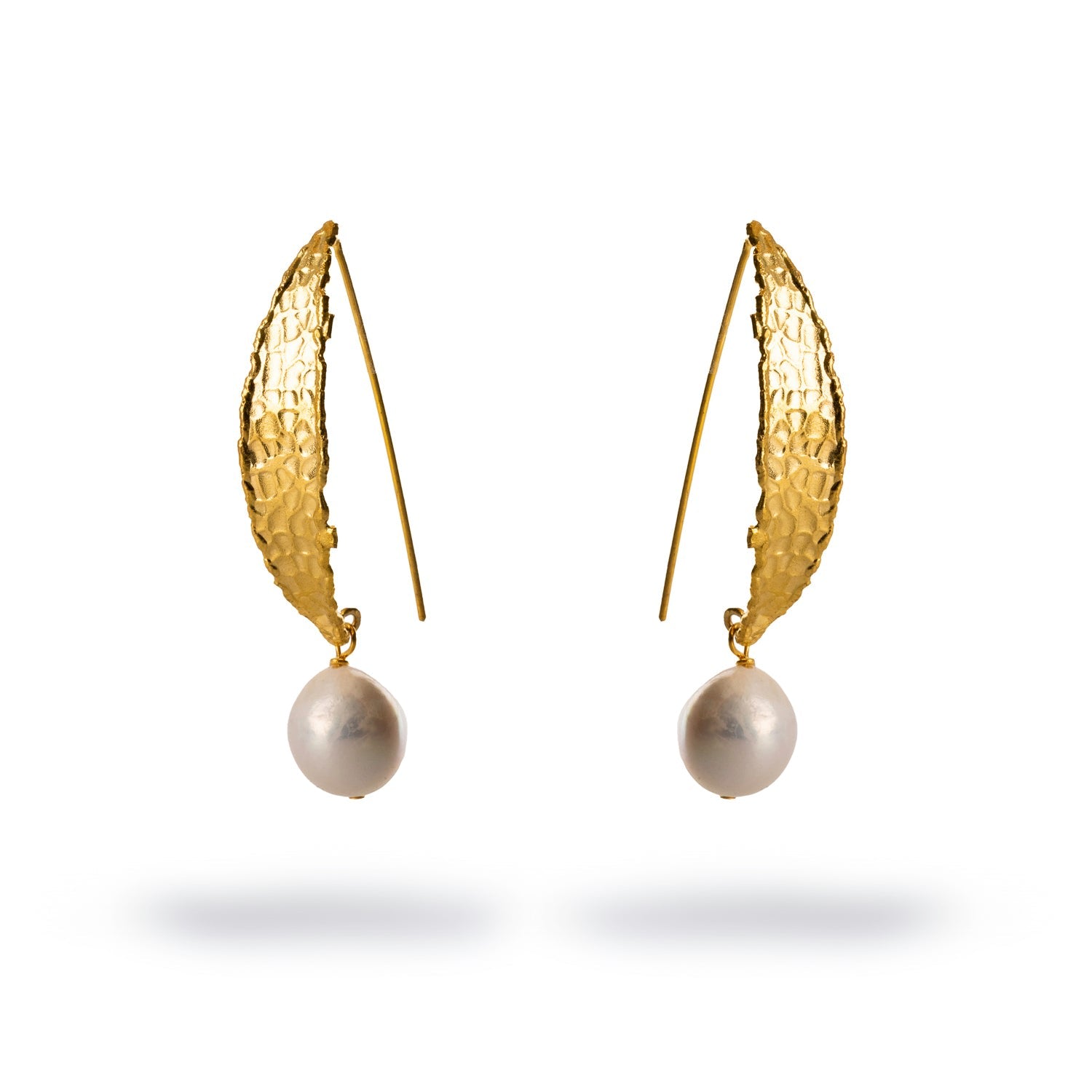 Chunky Gold Hook Baroque Pearl Drop Earrings - Gold