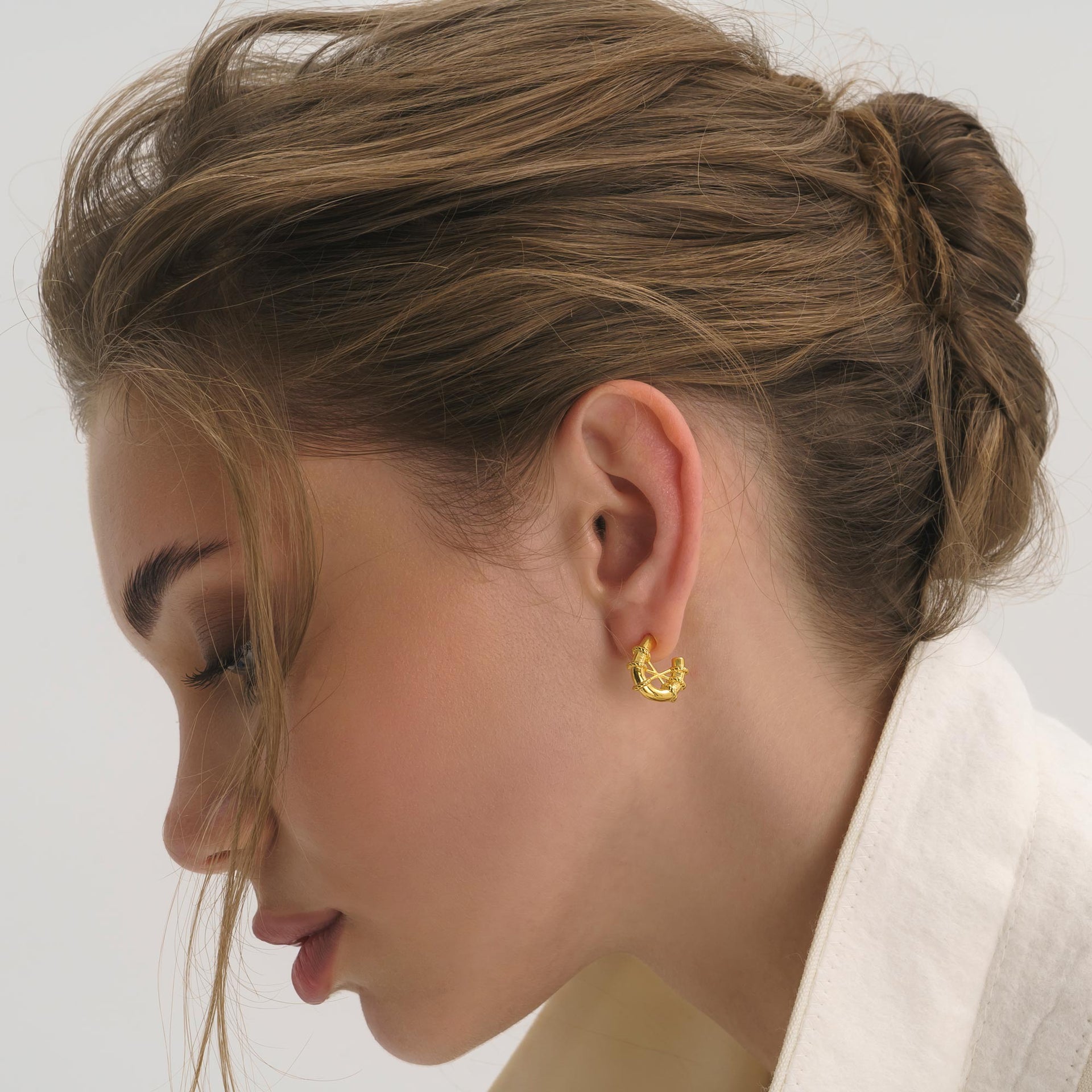 Chunky Gold Rope Huggie Hoop Earrings