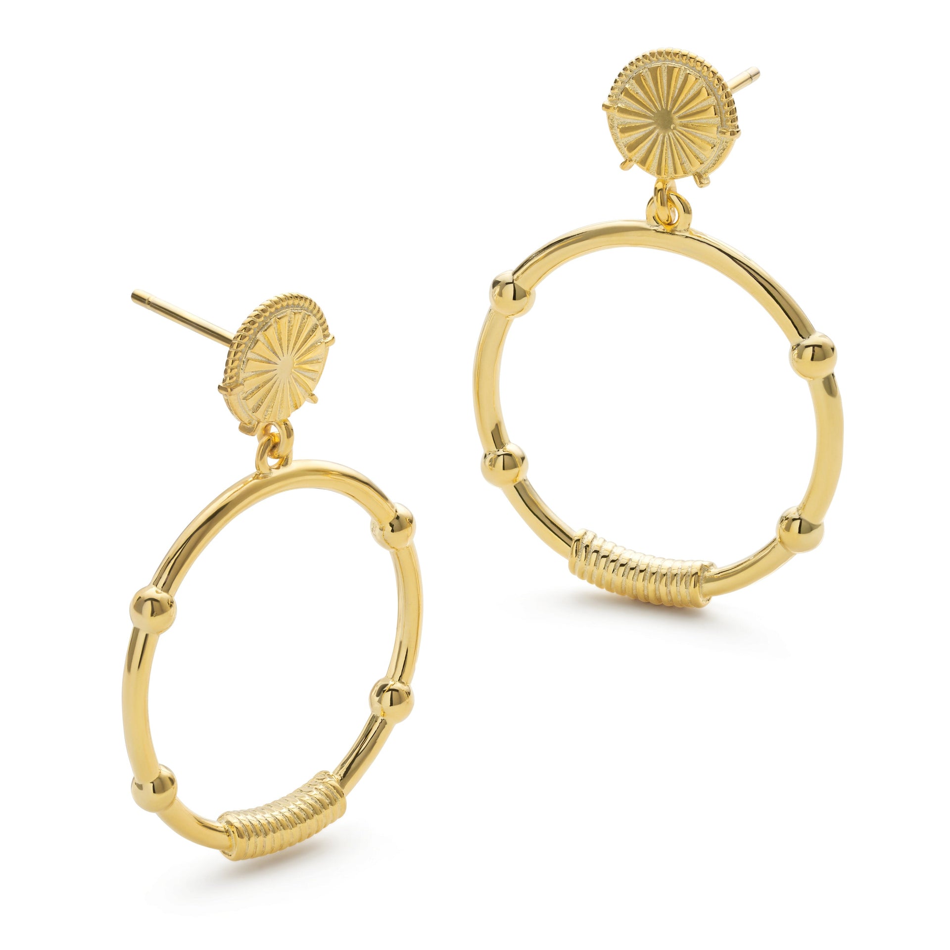 Chunky Gold Sunburst Drop Halo Stud Earrings