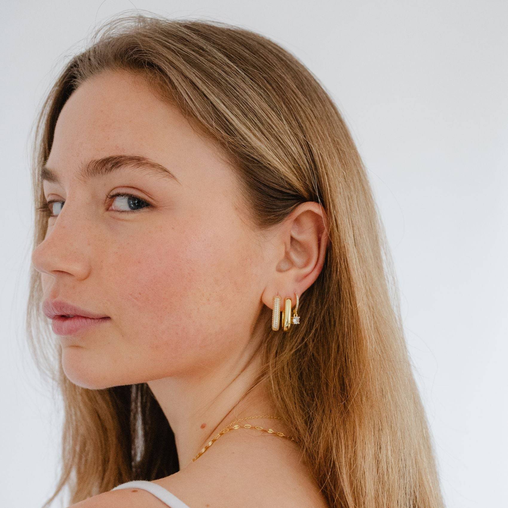 Bold Pave Gold U Hoop Earrings
