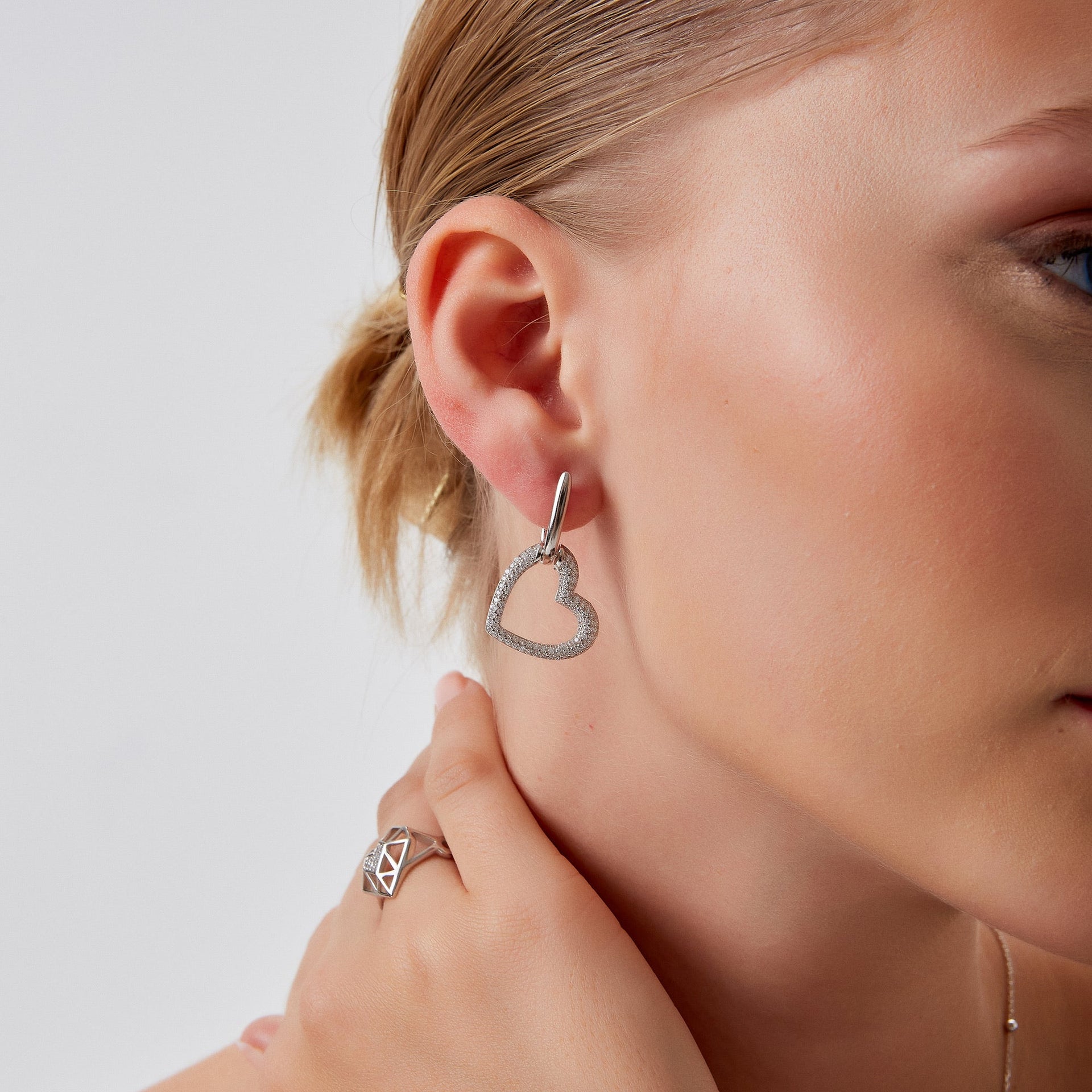 Chunky Heart Sterling Silver Drop Earring