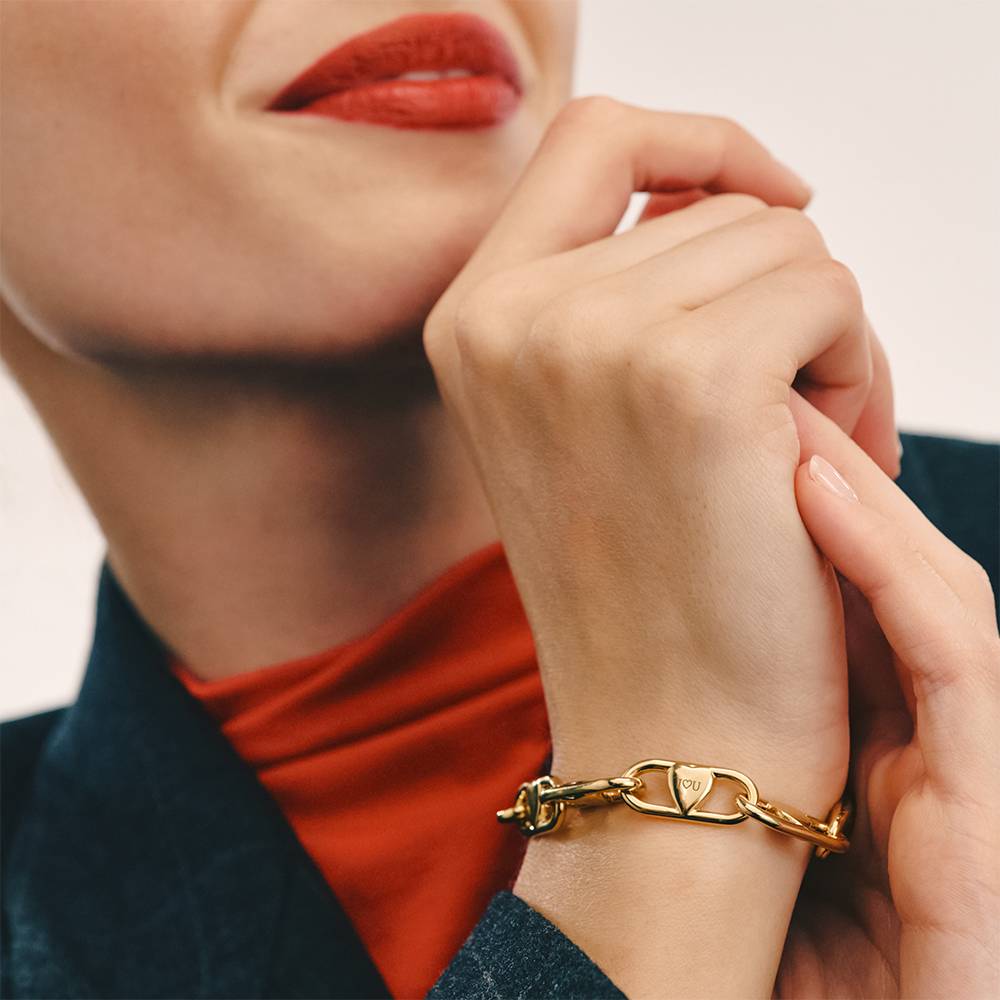 Chunky Linked Hearts Initial Bracelet in Gold Finish