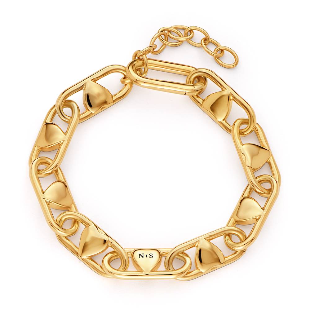 Chunky Linked Hearts Initial Bracelet in Gold Finish
