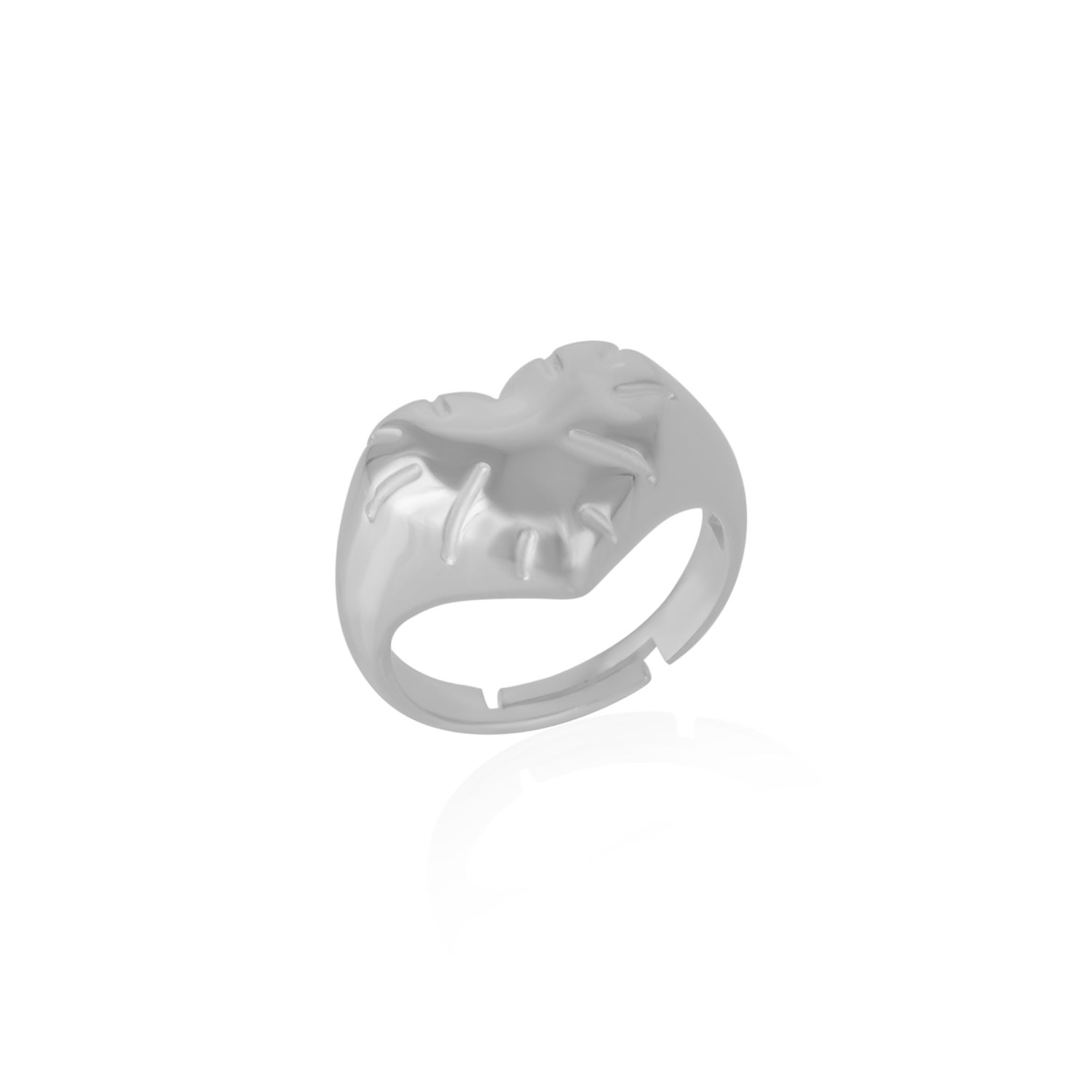 Chunky Love Heart Signet Sterling Silver Ring - Silver