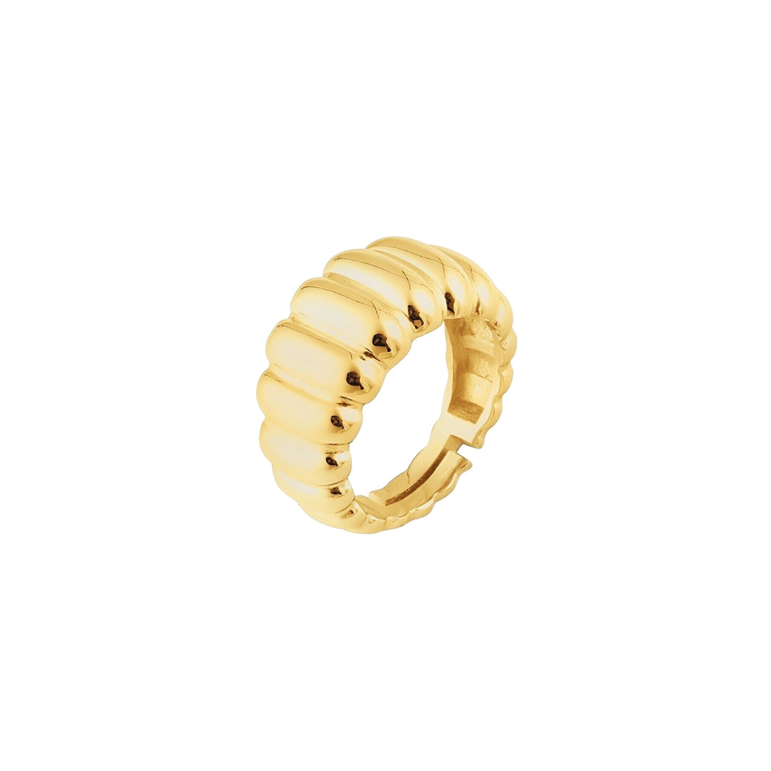 Chunky Multi Dished Adjustable Statement Sterling Silver Croissant Ring - Gold