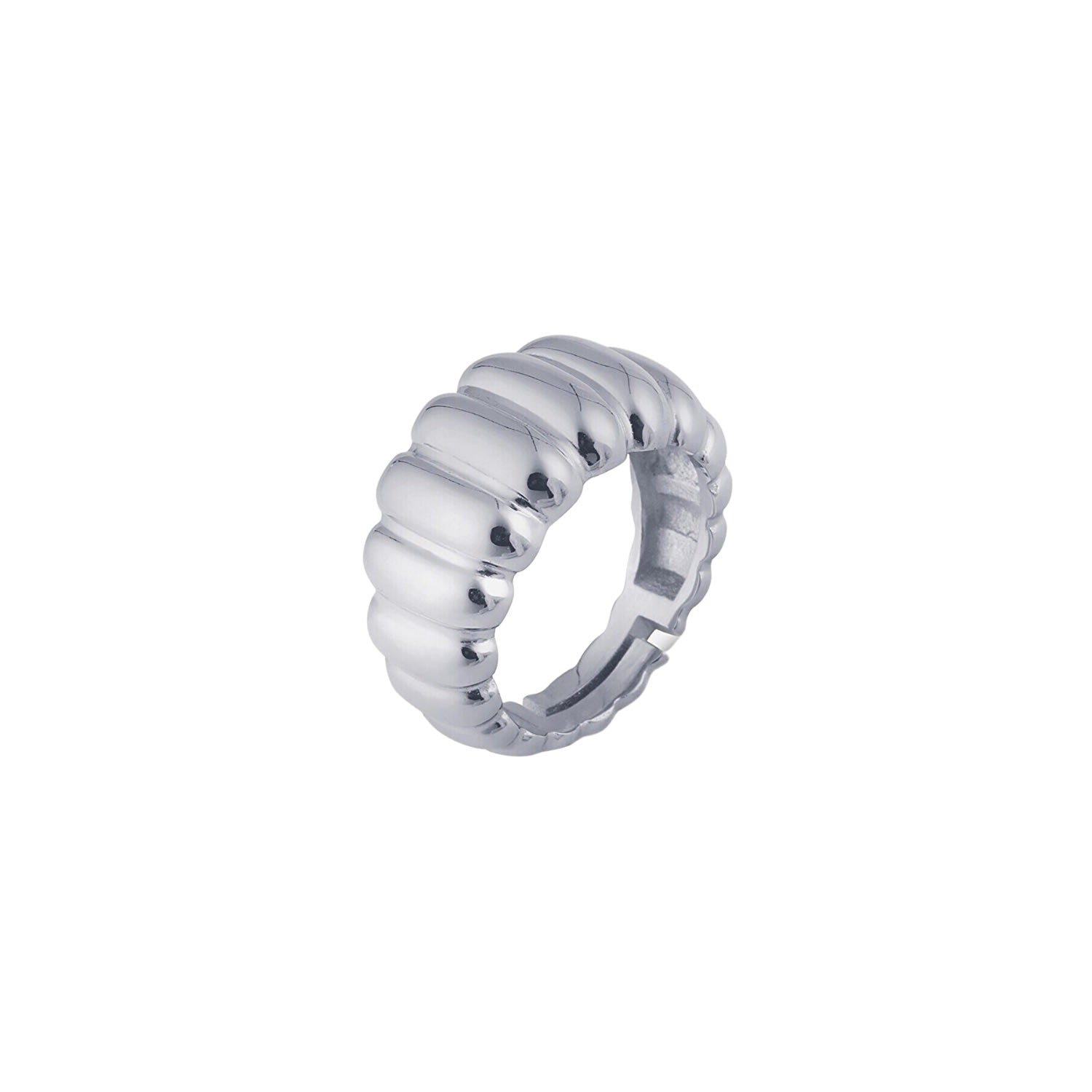 Chunky Multi Dished Adjustable Statement Sterling Silver Croissant Ring - Silver