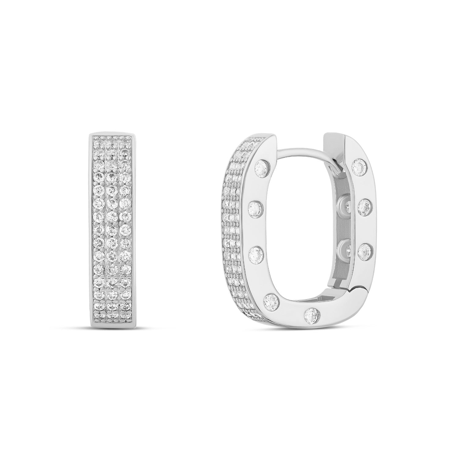 Chunky Pave Horseshoe Hoops - Silver