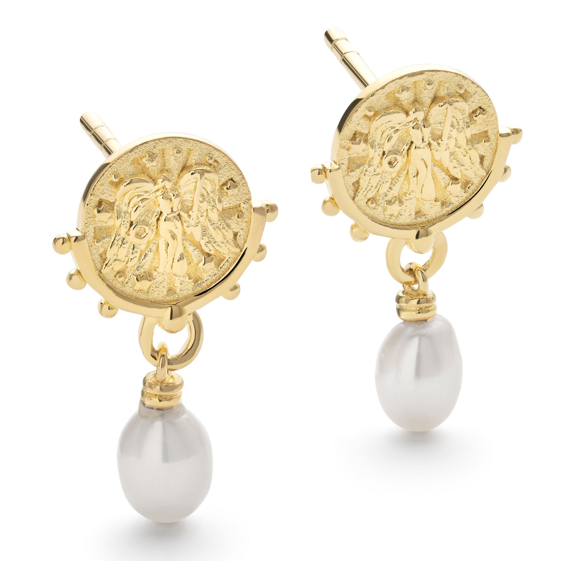 Chunky Pearl Gold Goddess Drop Earrings