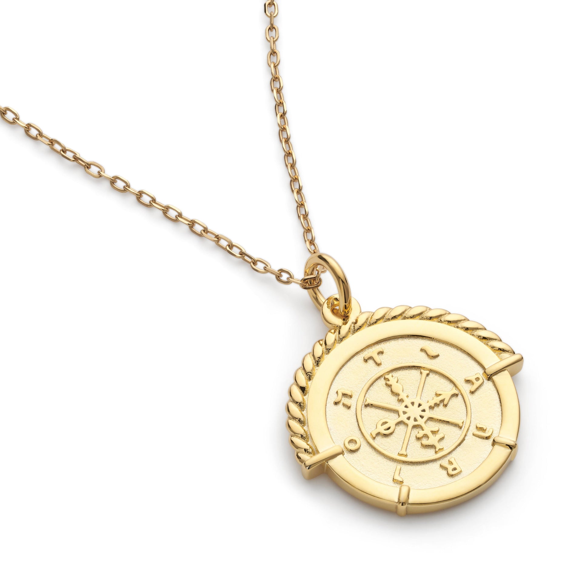 Chunky Rope Framed Gold Wheel Of Fortune Necklace