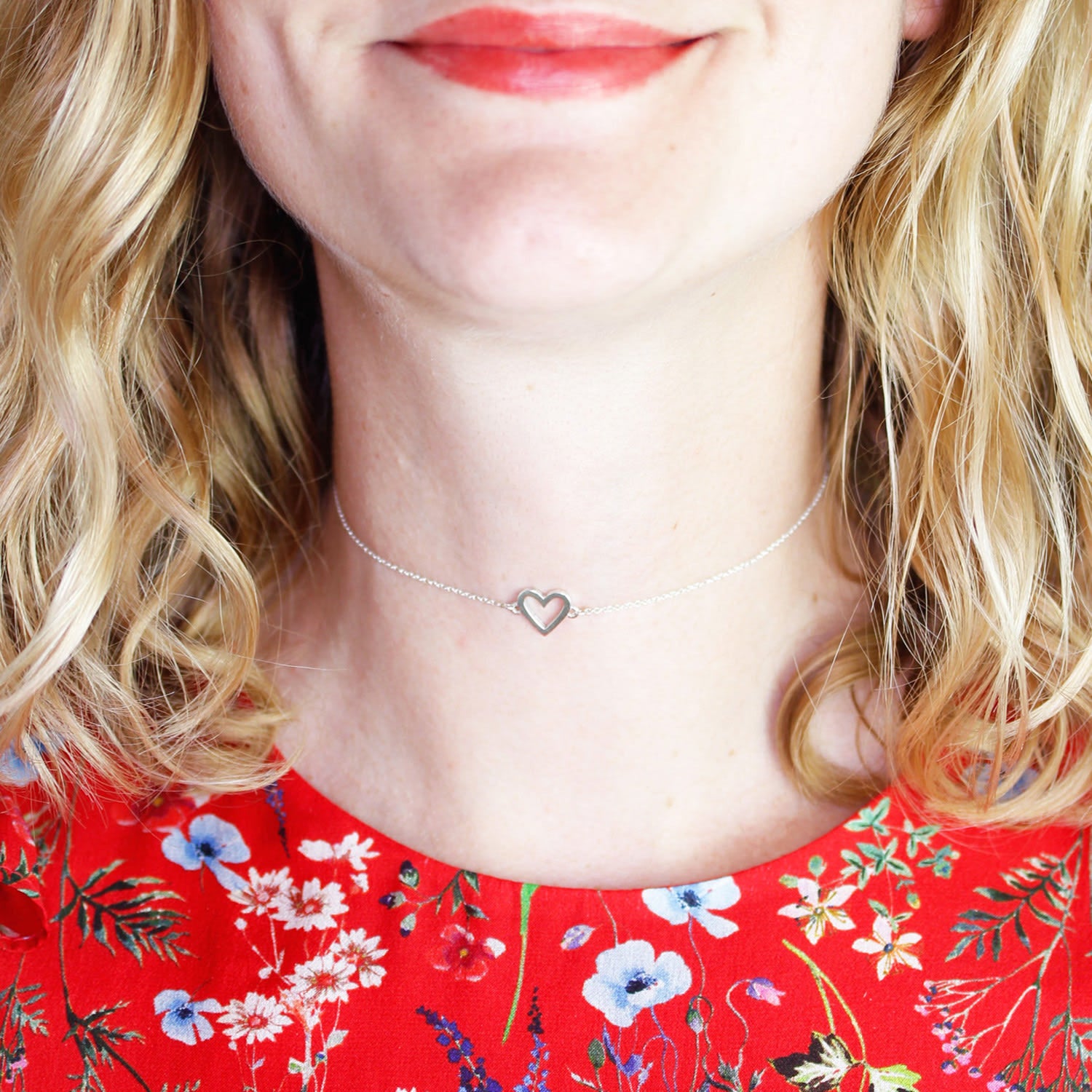 Heart Choker Necklace Silver