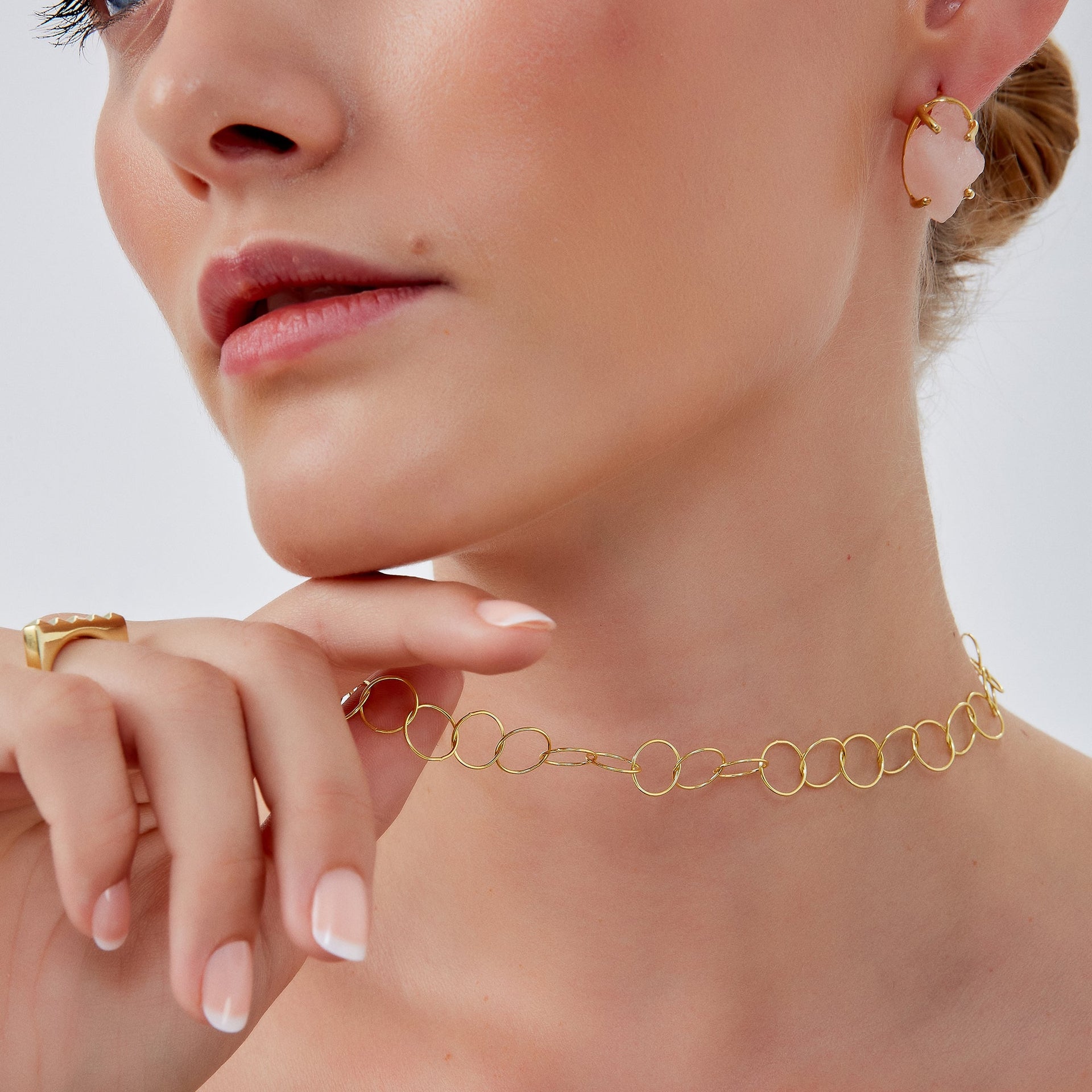 Circle Hoops Sterling Silver Chain Necklace - Gold