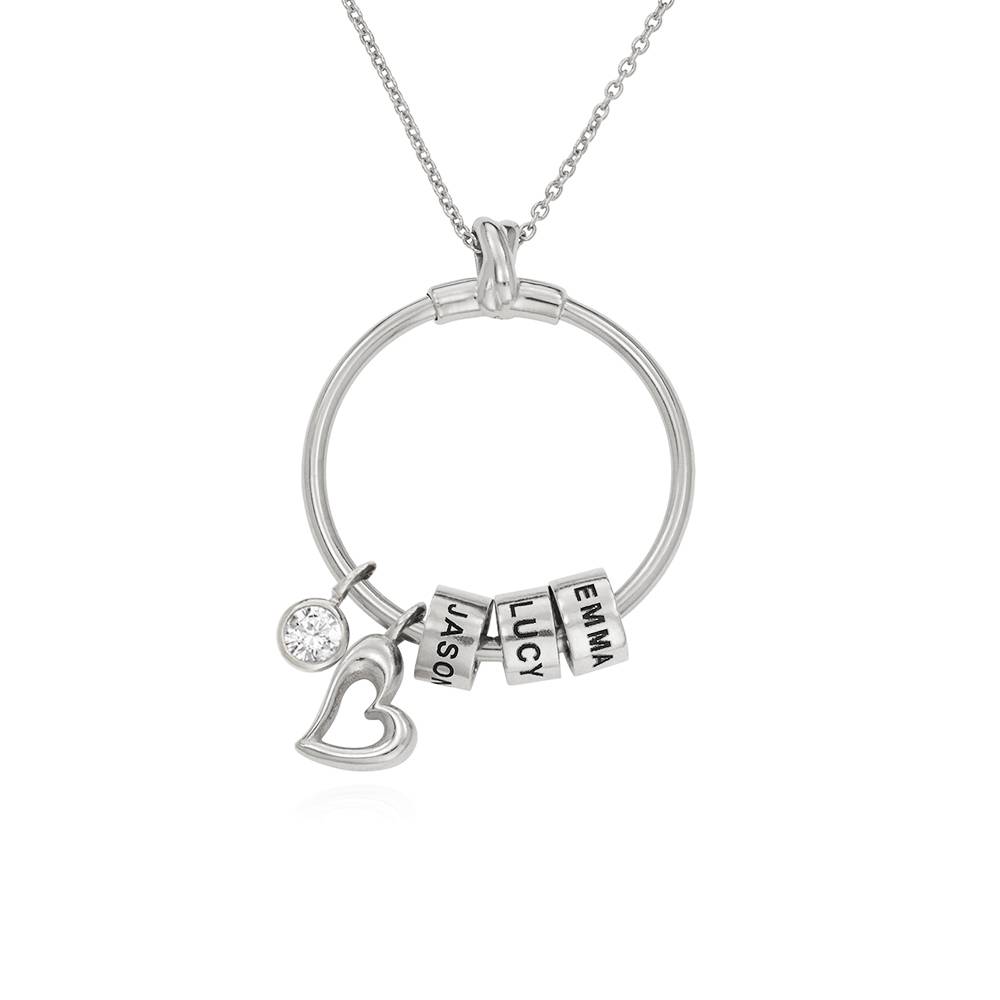 Circle Pendant Necklace With Leaf And Custom Beads in Sterling Silver - Birthday Gift for Her - Jewelry with Kids Names On It - Gift for Wife