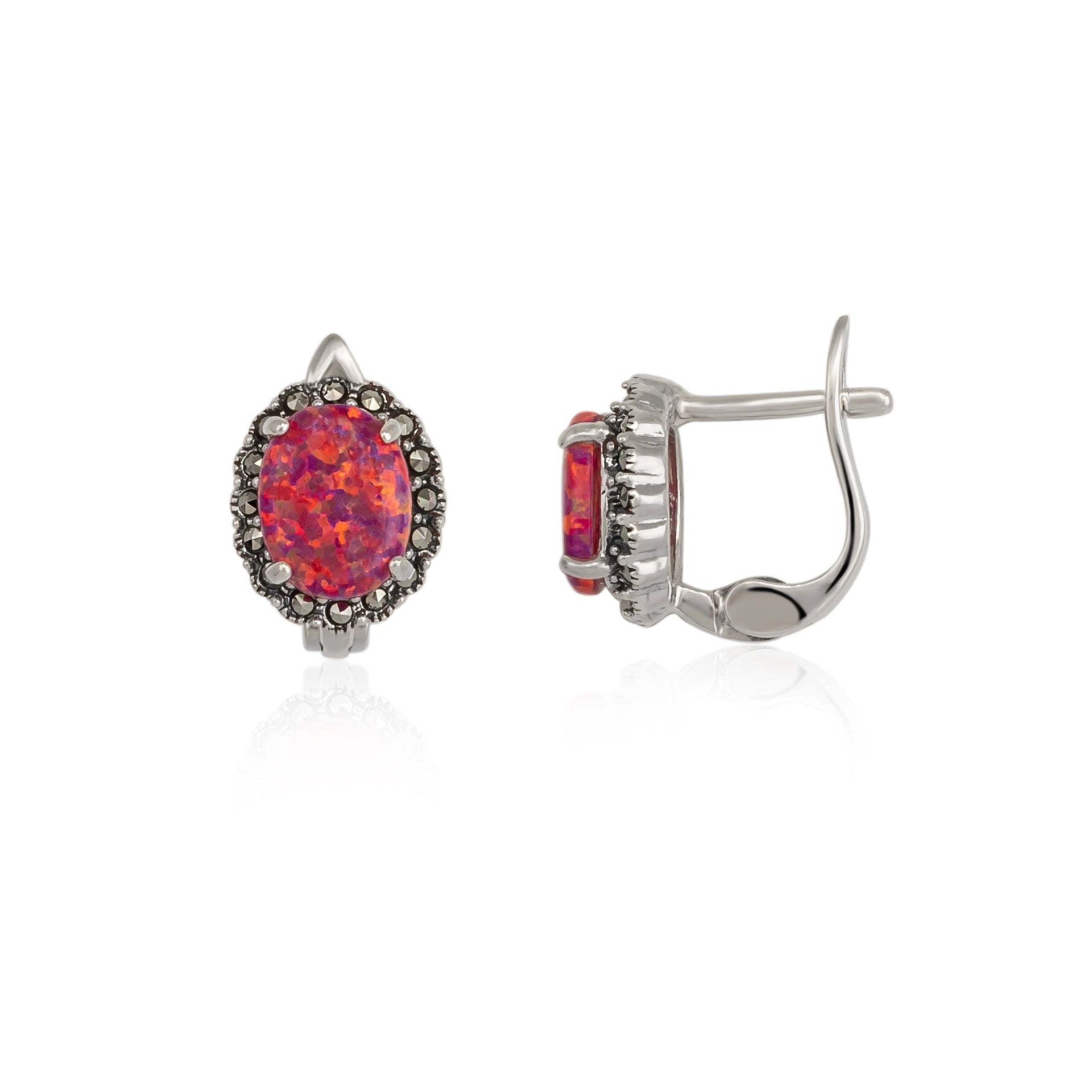Oval High Quality Red Opal Earrings Sterling Silver