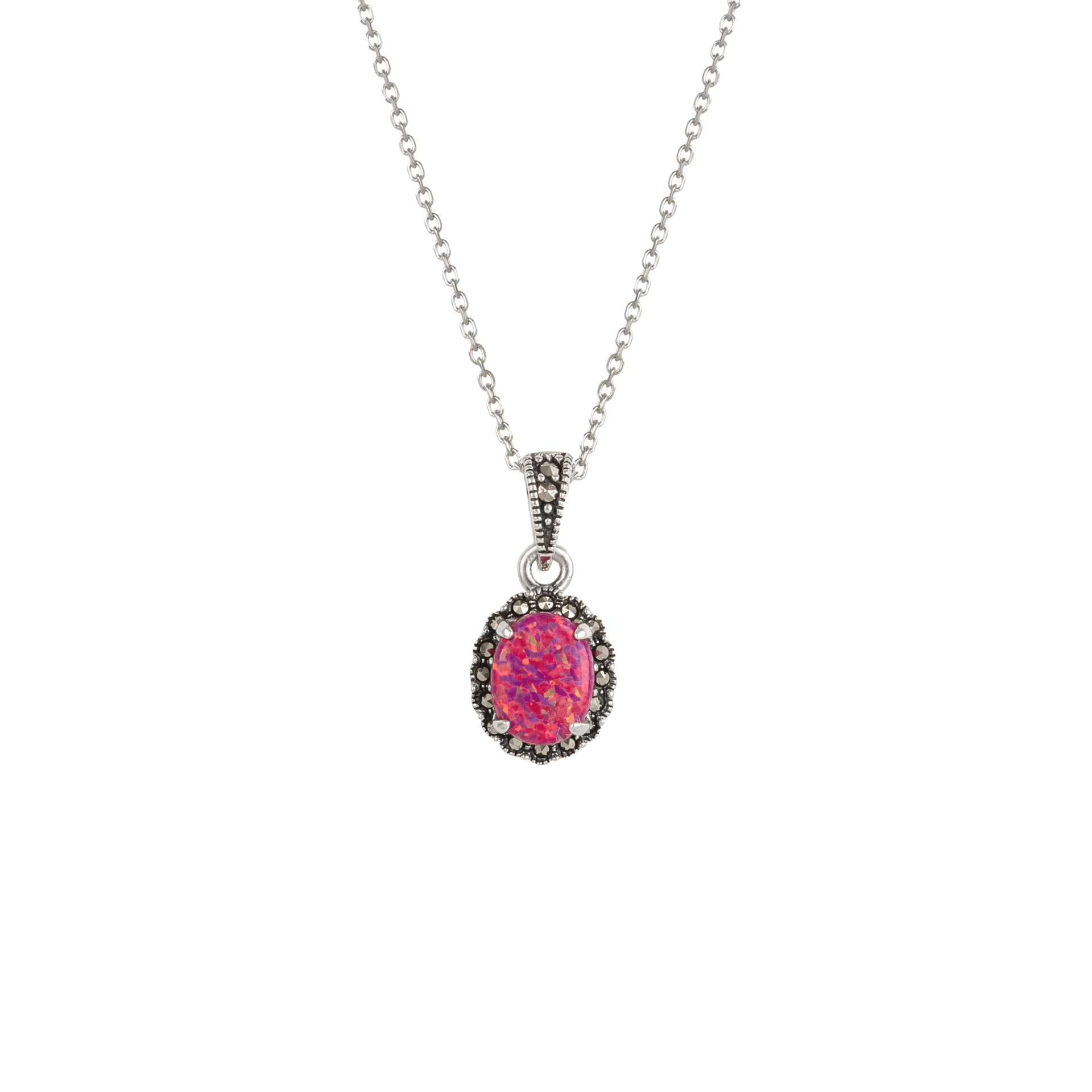 Oval Red Opal High Quality Sterling Silver Pendant Necklace