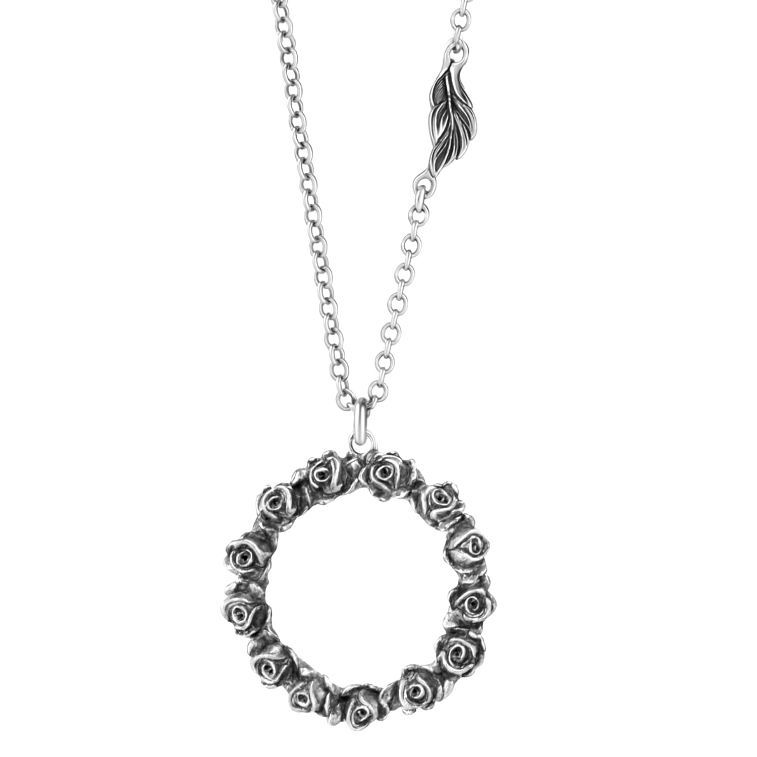 Circle Sterling Silver Women's Necklace With Rose Wreath Pendant – Elegant Women's Jewelry