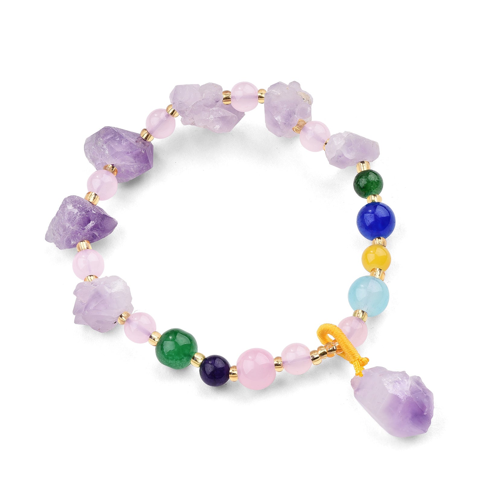 Circular Shaped Agate & Amethyst Bead Charm Bracelet