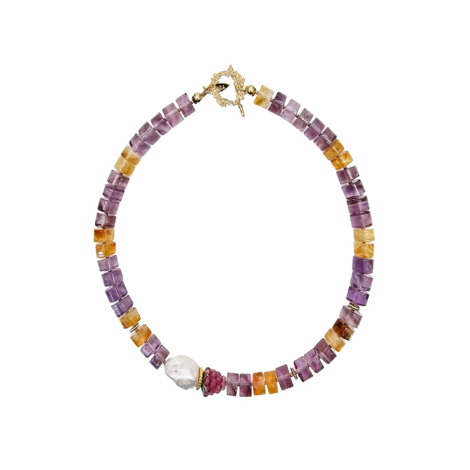 Citrine & Amethyst With Baroque Peals Necklace