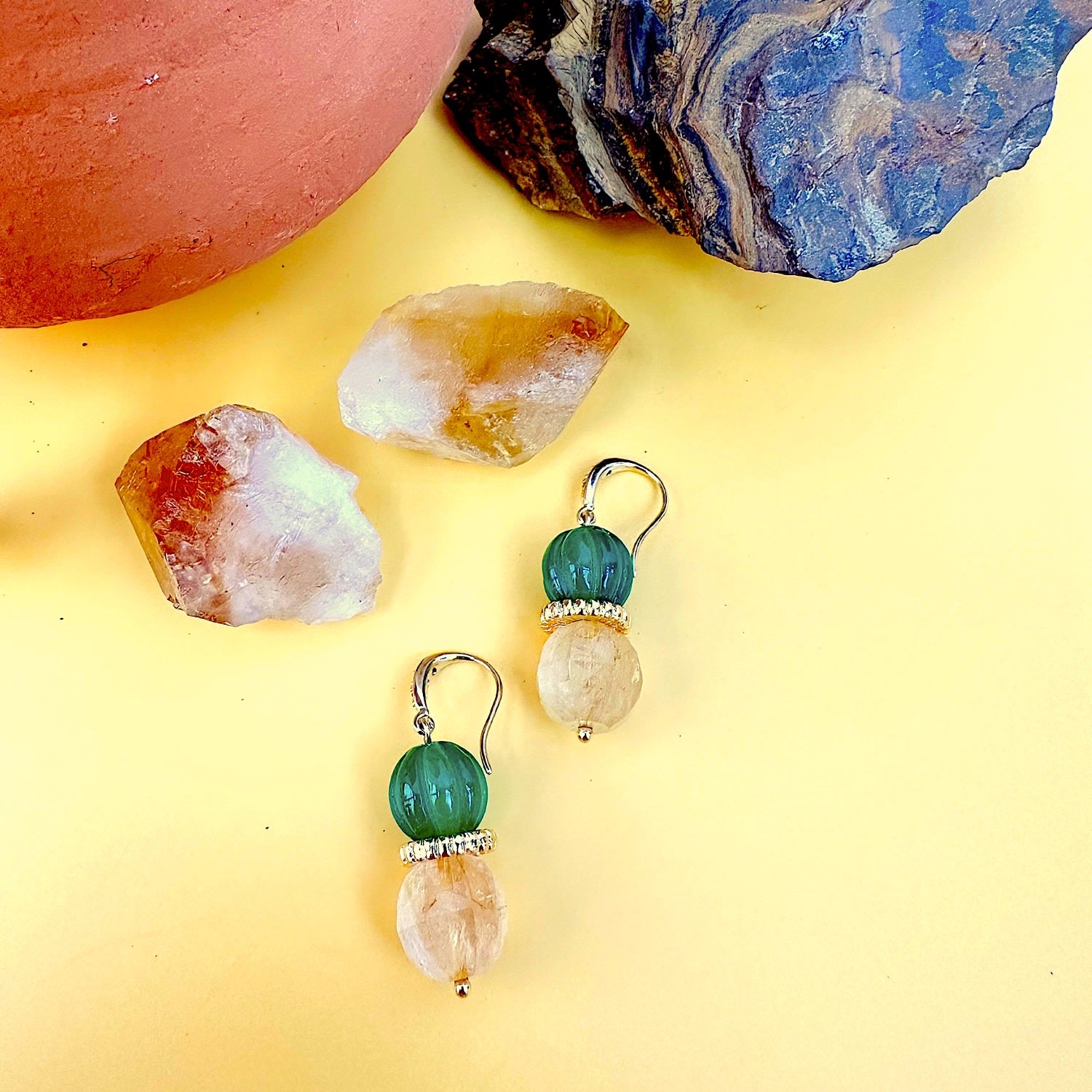 Citrine And Green Agate Earrings